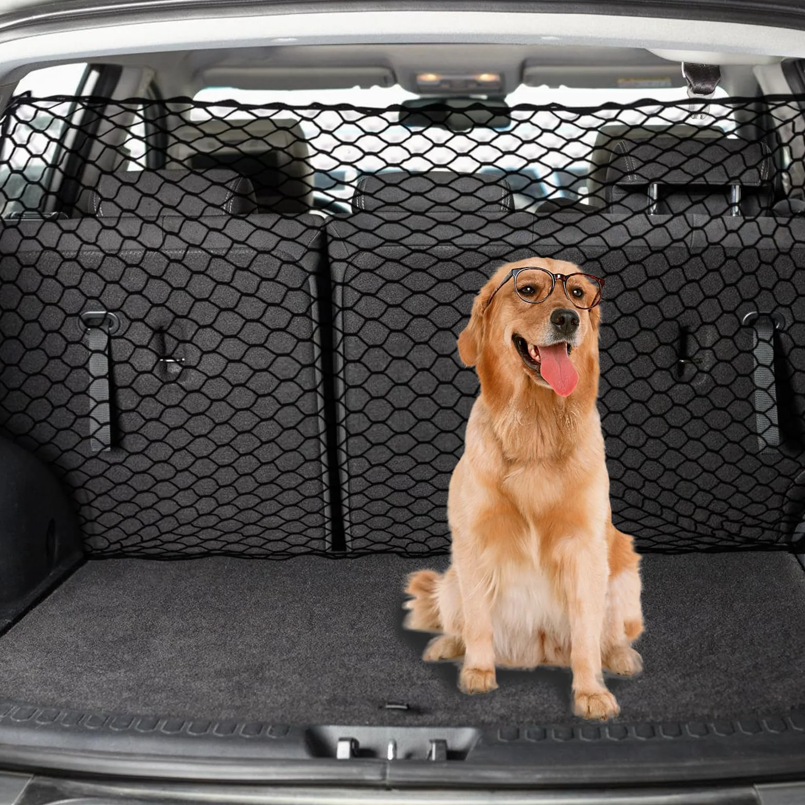 120×70 cm Barriera Rete Auto per Cane, Rete Macchina per Cani Bagagliaio, Porta Barriera Veicolo Regolabile Protettiva per Cani Mesh Sicurezza per Camion SUV Auto