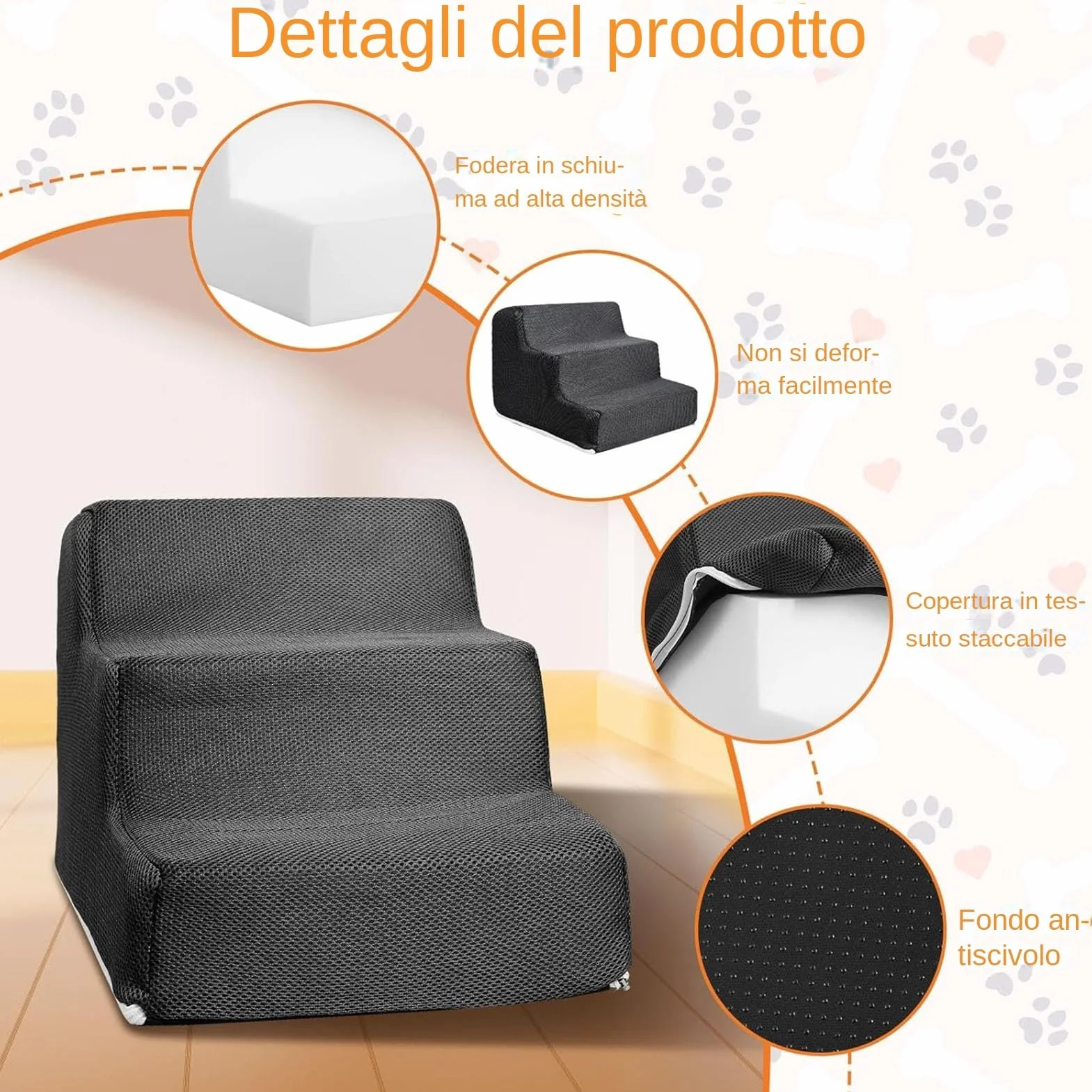 Scale per Cani 3 Gradini, Scale per Animali Domestici Antiscivolo per Cani di Piccola Taglia e Gatti, con Rivestimento Lavabile, per Davanzale della Finestra del Divano