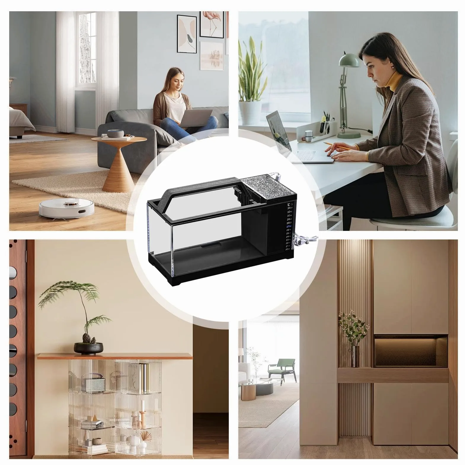 Kit Acquario Completo - Vasca Per Pesci Con Filtro Integrato E Luci LED | Intelligente Con Pompa Silenziosa E Monitoraggio Temperatura Ideale Per Betta, Guppy, Gamberetti E