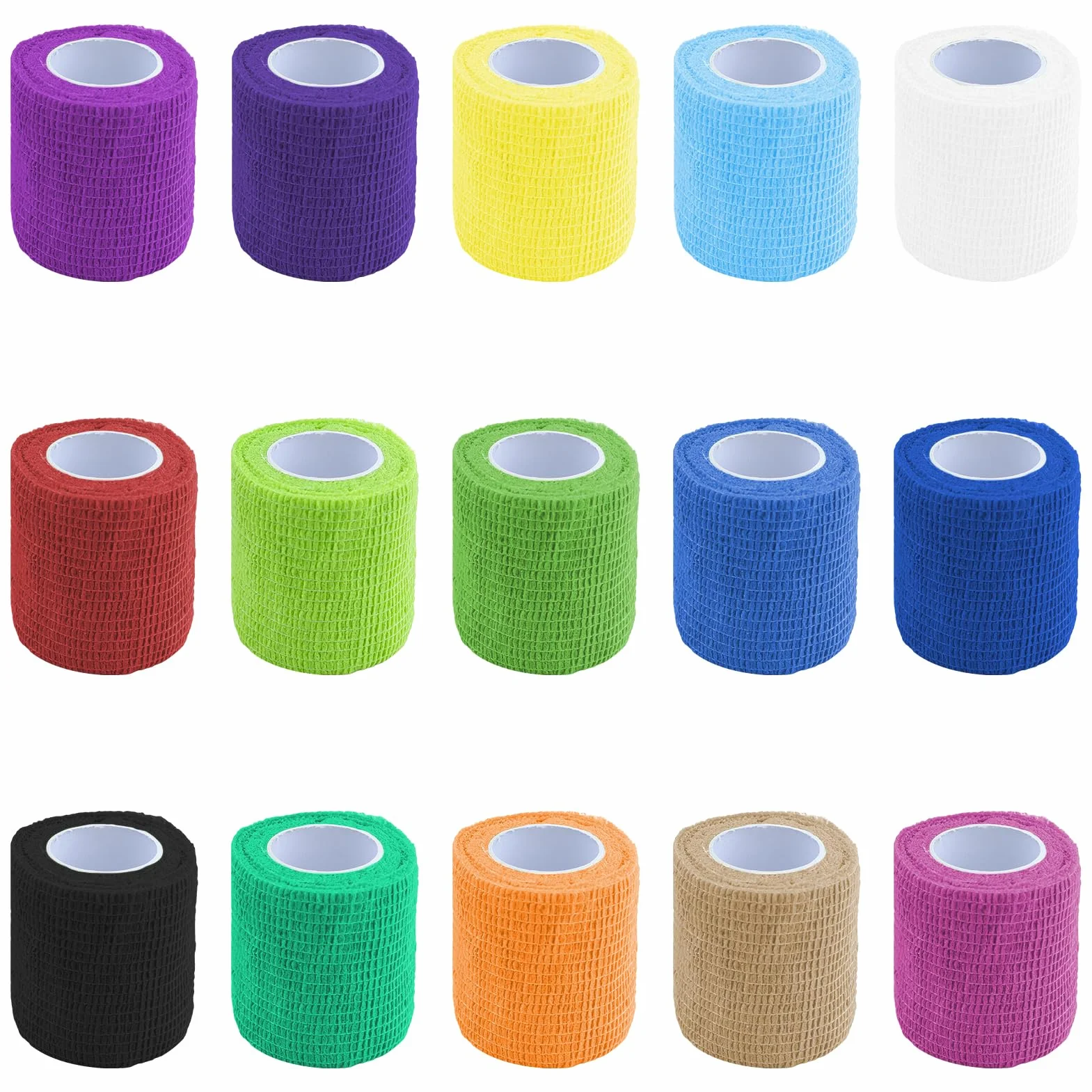 Bendaggio autoadesivo 5 cm x 4,5 m, 15 rotoli, bendaggio elastico coesivo per primo soccorso