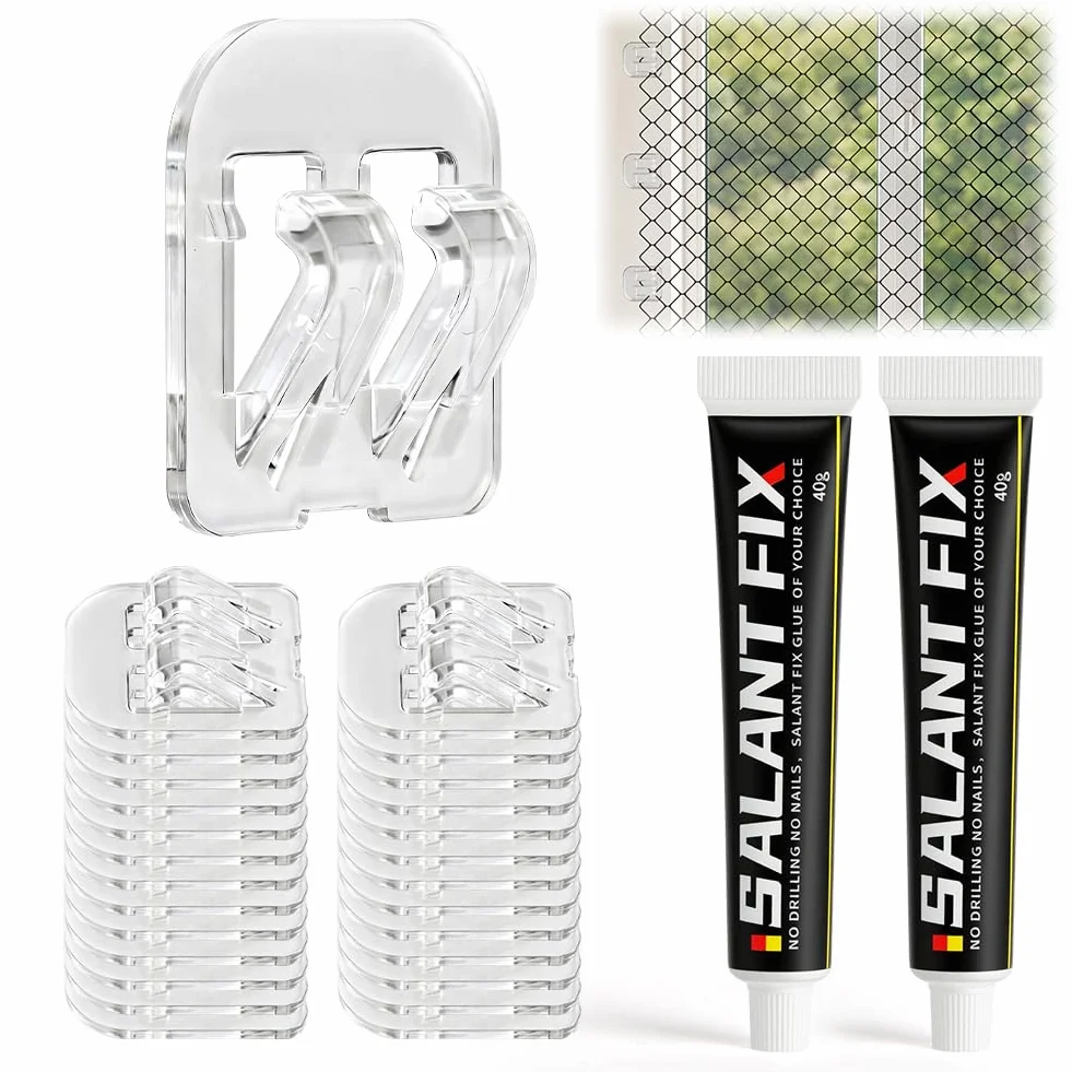OSDUE 60 Ganci Adesivi con Colla di Montaggio con 40ml*2 Adesivo Siliconico Extra Forte, per Rete di Gatti, Balcone, Senza Foratura, Elevata capacità di Carico,Resistente alle intemperie