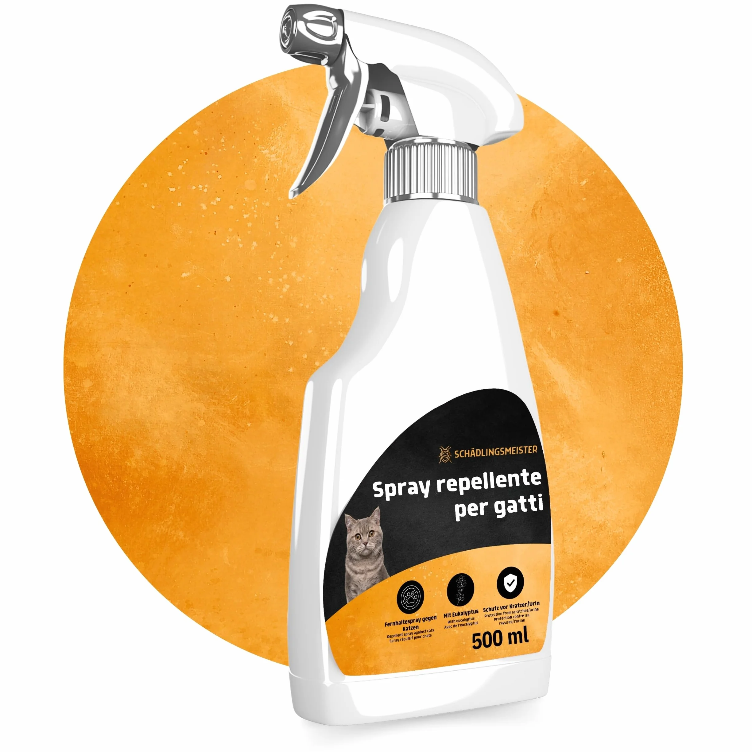 Panteer Spray repellente per gatti 500ml - PROTEZIONE A LUNGO TERMINE CONTRO L'URINA - Allontana i gatti con eucalipto - Scaccia gatti - Repellente per gatti da esterno - Deterrente per gatti