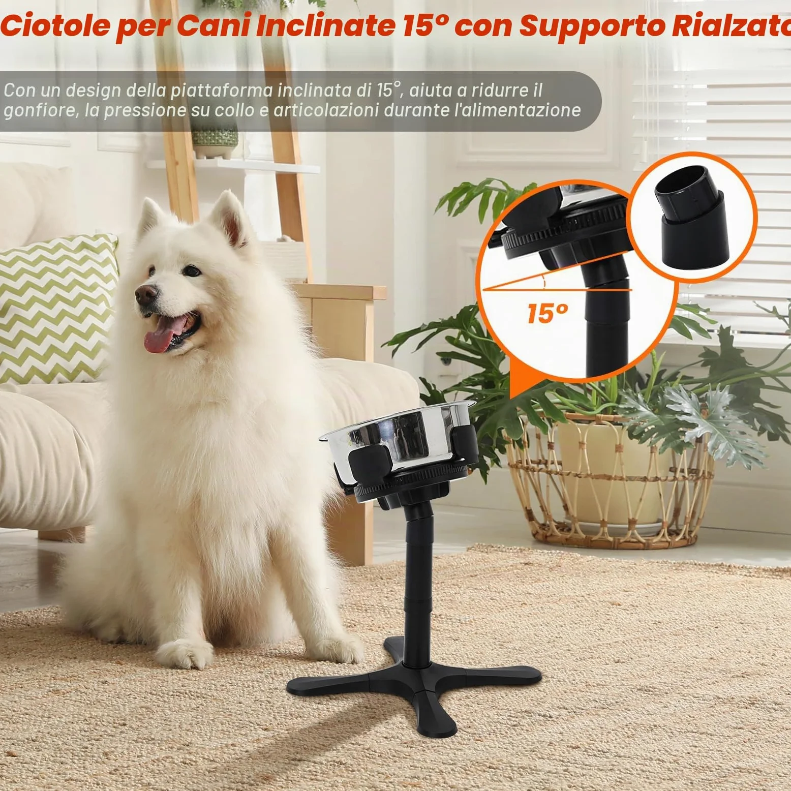 Ciotole Rialzate per Cani Grandi, Porta Ciotole per cani, 3 Altezze & Angoli Inclinazione, Compatibile Con Ciotole In Acciaio Inossidabile & Per cani Medi E Grandi