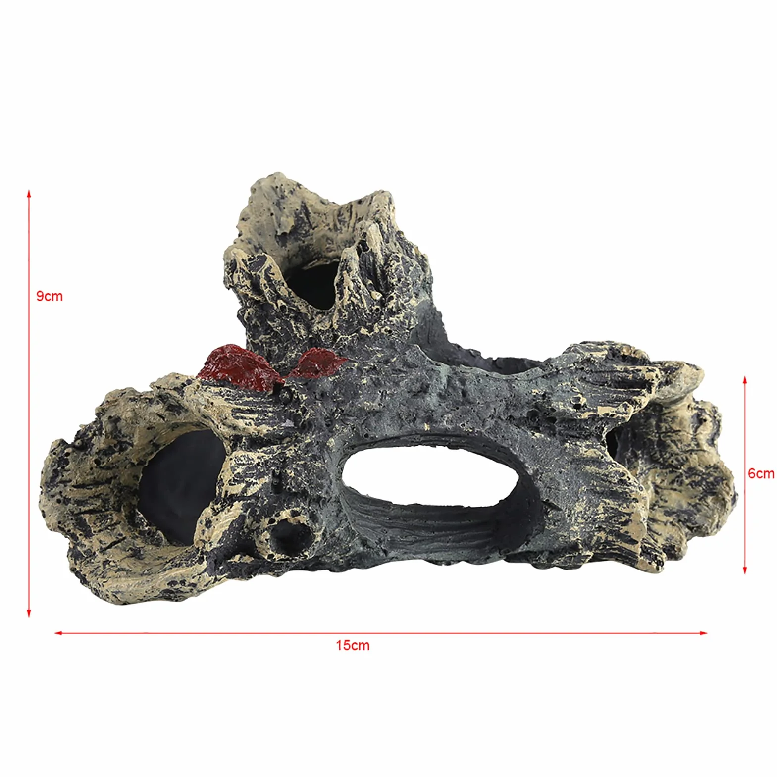 Arredo Acquario Resina | Ornamento Tronco Artificiale con Grotta per Decorazione Paesaggi Acquatici Naturali | Atossico e Sicuro per Pesci - Dimensioni 15x10x8 cm