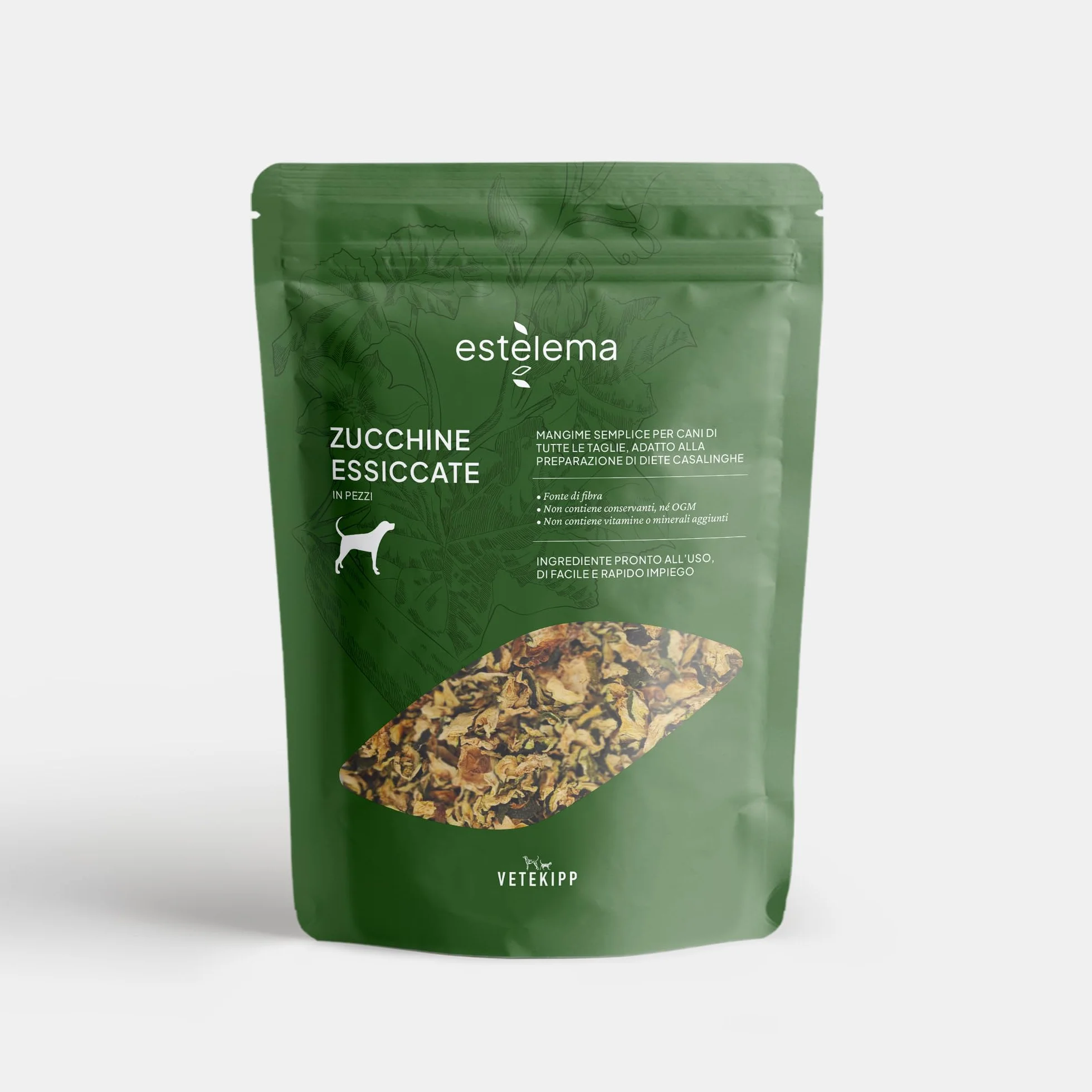 Zucchine disidratate a pezzi per cani 300 g – 100% naturali, senza additivi – Doypack richiudibile – Snack sano o ingrediente BARF