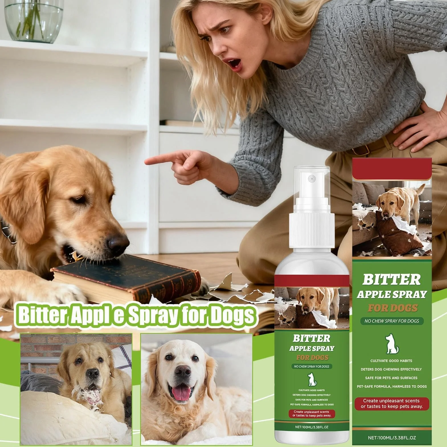 Generico Dog Anti Chew Spray - 100ml Bitter Training Solution, Behavior Correction Spray for Puppies And Dogs, Protect Furniture Carpet Plants Trash Areas Indoor Outdoor Use
