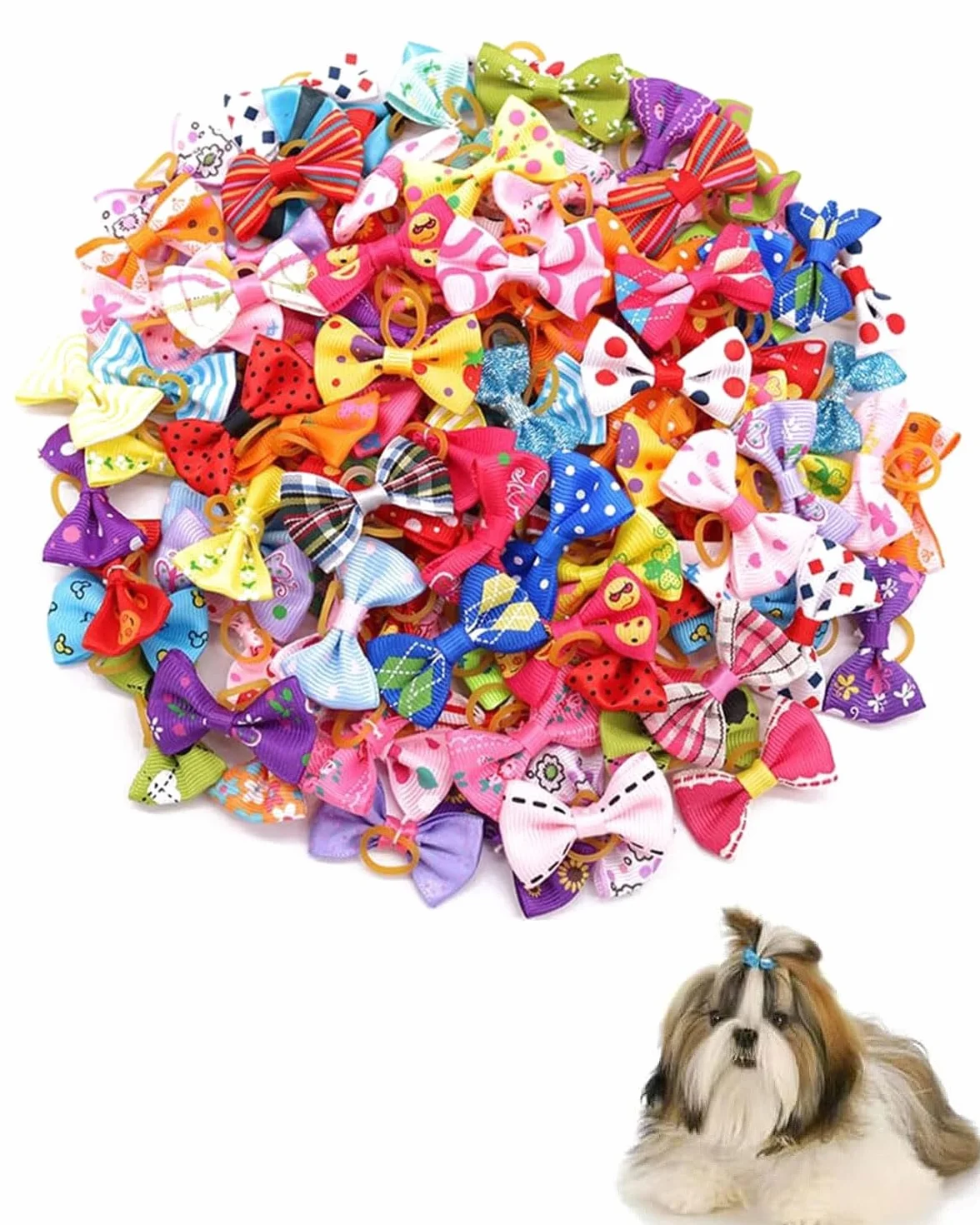 Animale Domestico Bowknot Corda con Elastici per Capelli, Accessori per Cani Copricapo di Prua per Capelli Lunghi
