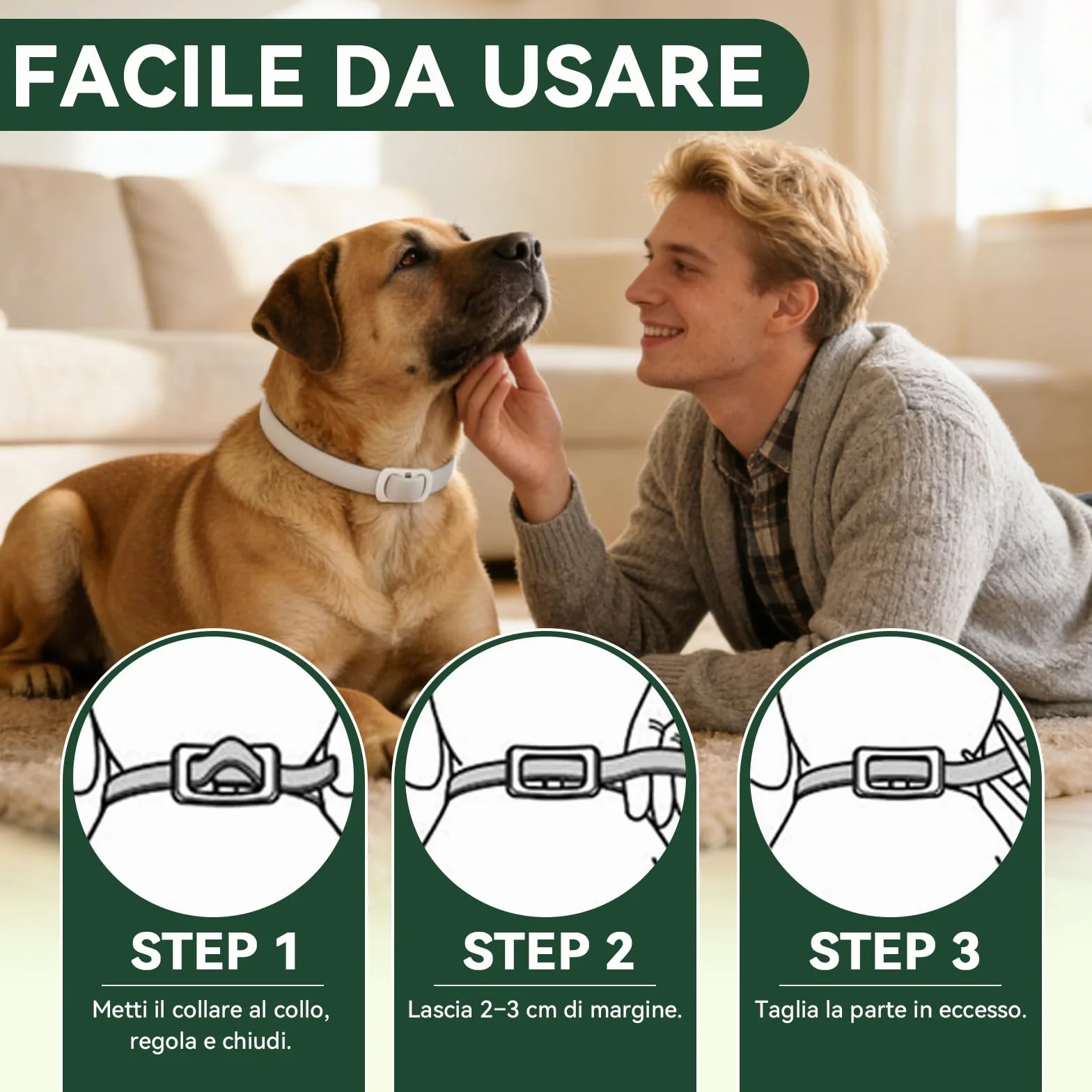 Collare Antiparassitario per Cani, Collare Antipulci Cane, Protezione Efficace, Naturale, Impermeabile, Regolabile, Collari Antiparassitari per Cani per Piccoli, Medi e Grandi a Tutte le Razze,65cm