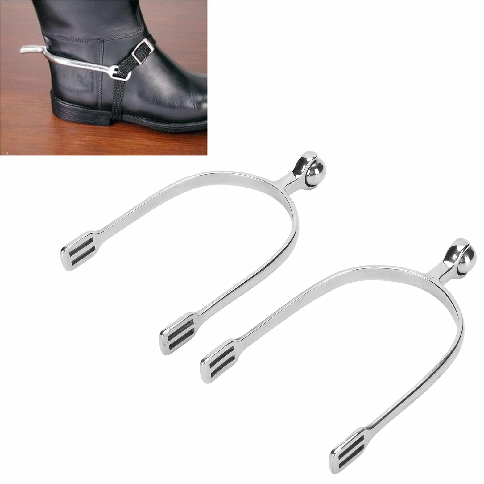 SYH&AQYE Speroni a Rullo, Speroni con Testa di Cavallo, Sperone Inglese in Acciaio Inossidabile Lucido Leggero per Stivali da Equitazione Uomo Donna Cavaliere Amanti Dell'Equitazione