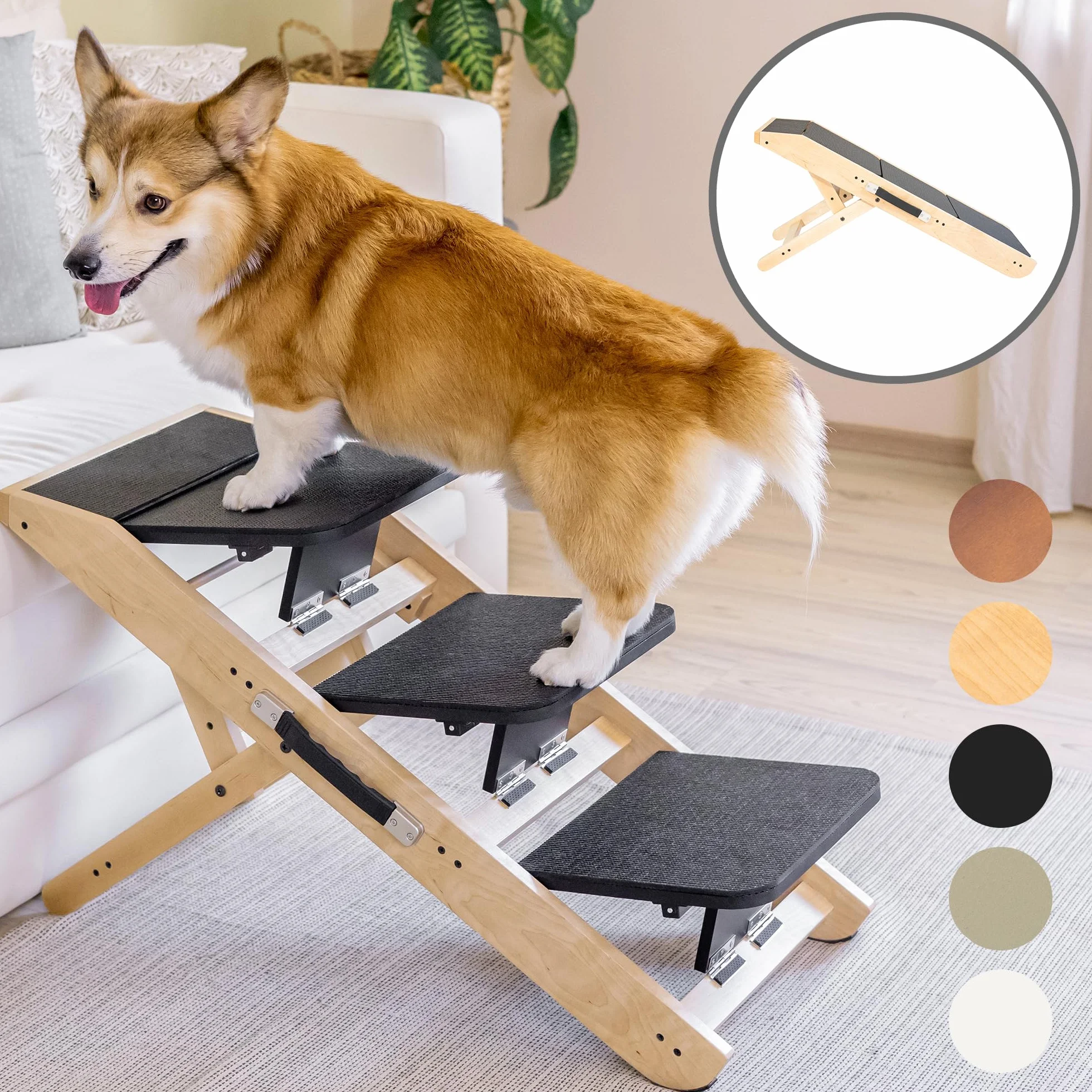 Scale per Cani 2 in 1 Rampa Regolabile 18-50 cm - Pet Gradini con Piattaforma Naturale