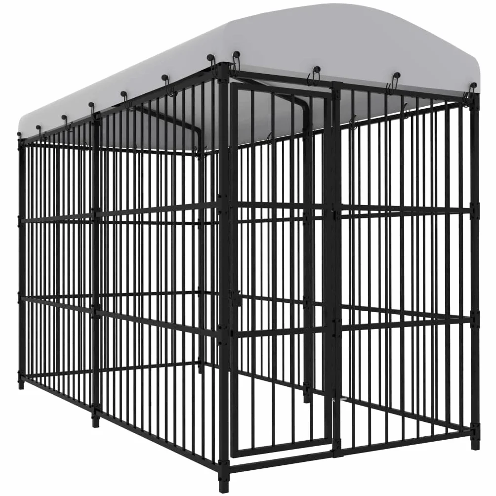 vidaXL Canile da Esterno con Tetto Robusta Sicura con Serratura Box Gabbia Protezione Recinzione per Cani 300x150x210 cm in Acciaio Zincato Nero