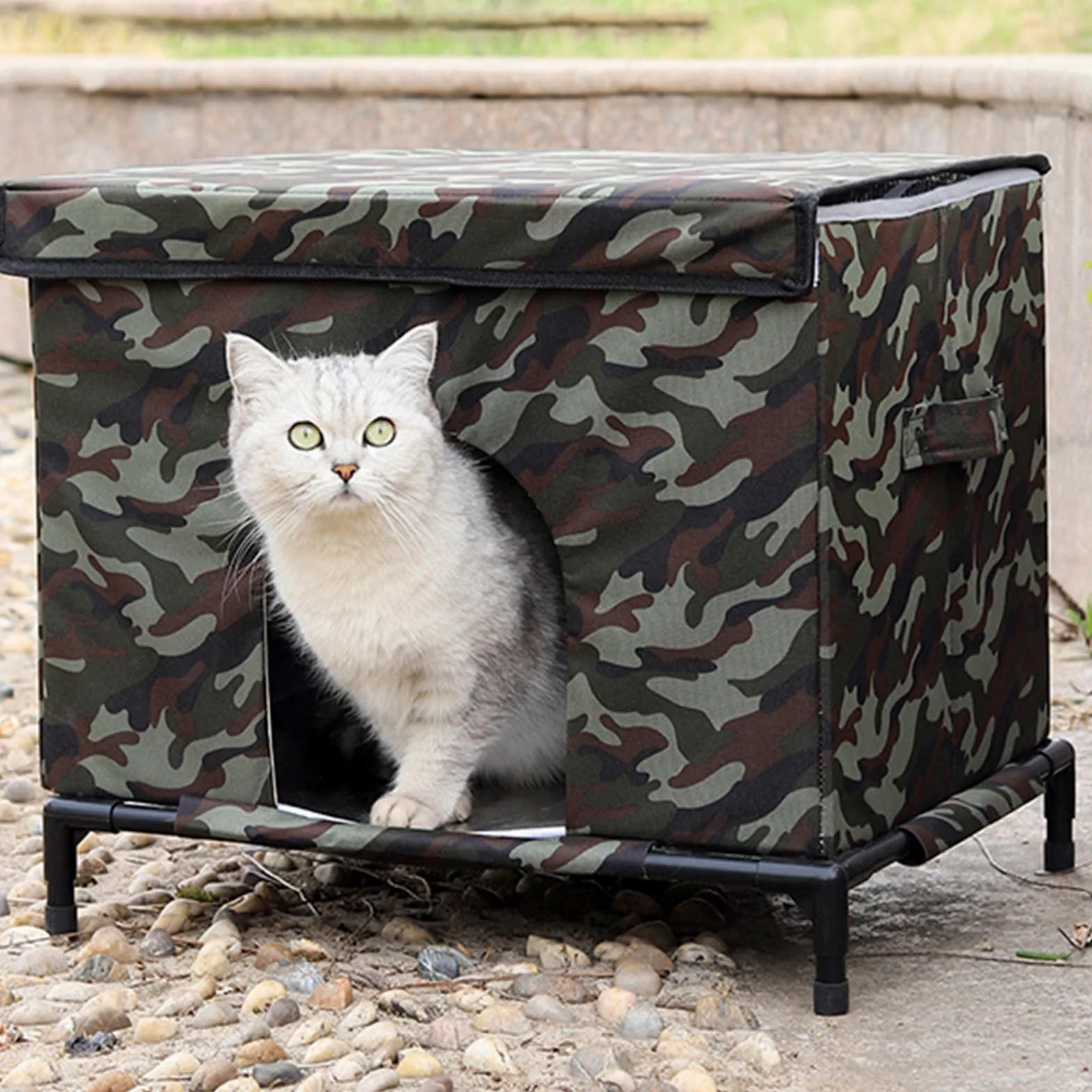Case Per Gatti Da Esterno Tenda Isolata E Calda | Casa Esterna per Gatti con Base Sollevata e Finestra Trasparente per Inverno Adatto Per Cani Conigli Animali Inverno Patio