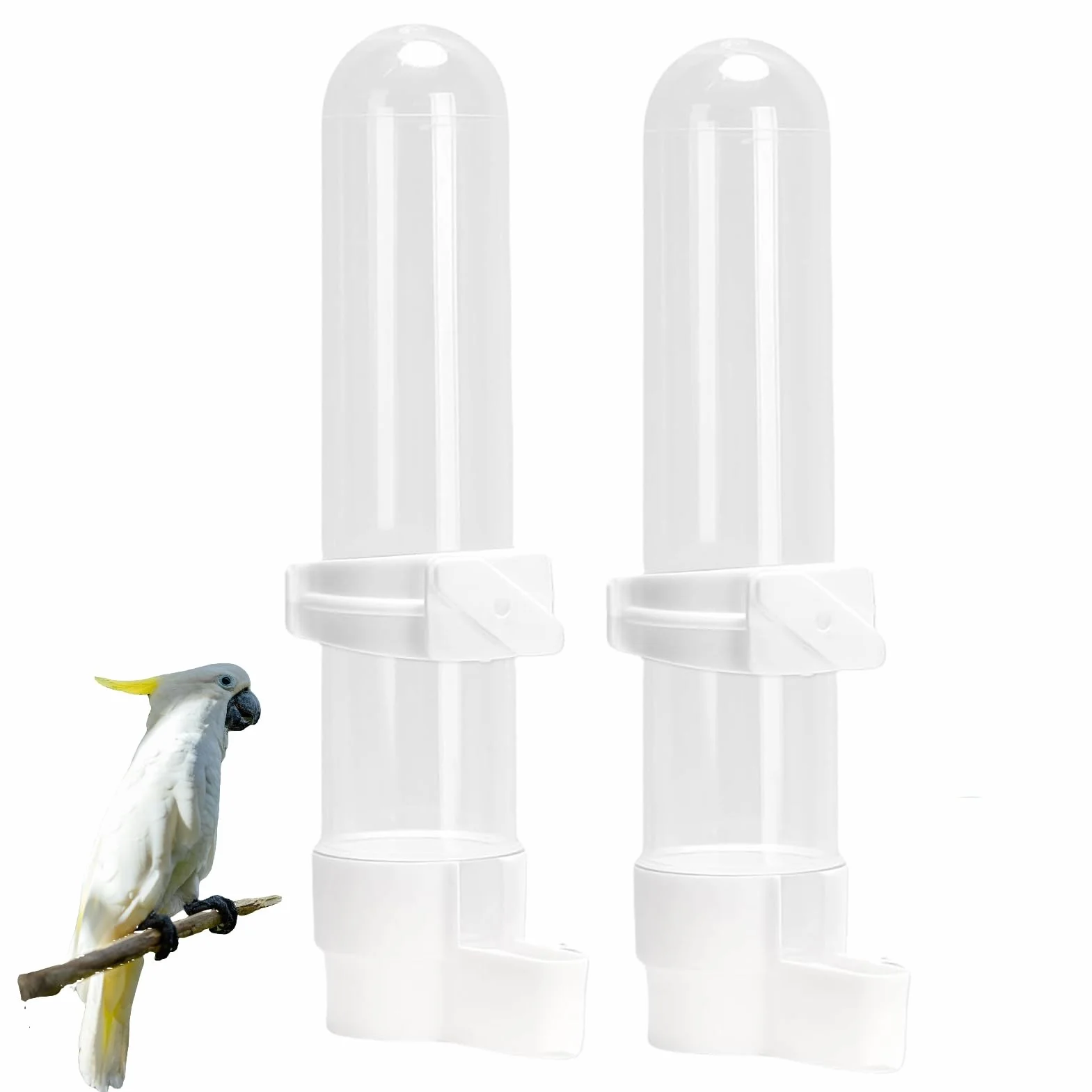 Abbeveratoio per Gabbia per Uccelli,2 Pezzi 19x3.3 cm Beverino Pappagalli Distributore Acqua Trasparente