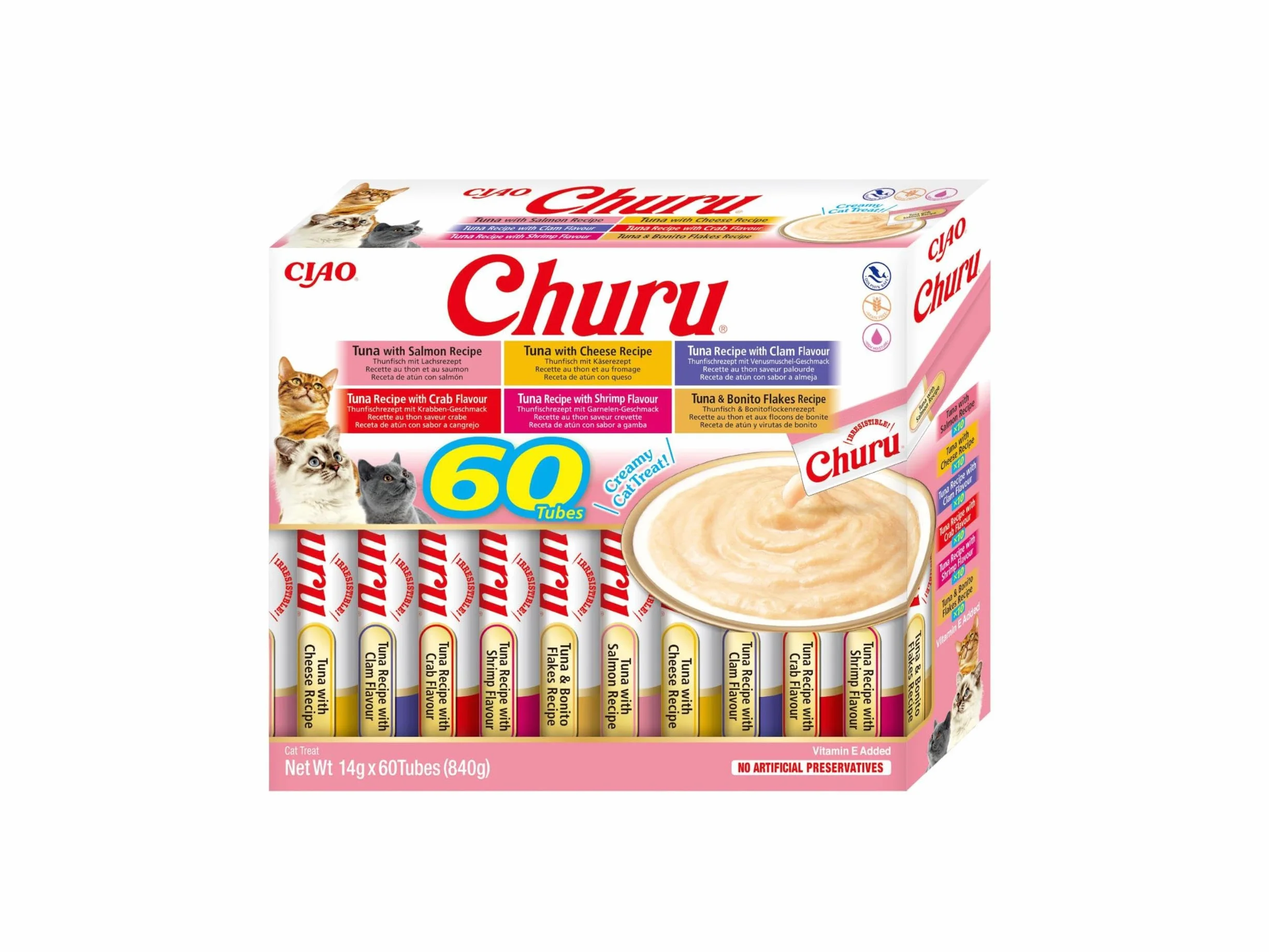 INABA Churu Snack per Gatti Cremoso Tonno 60 Stick 14g Cibo da Leccare Grain-Free