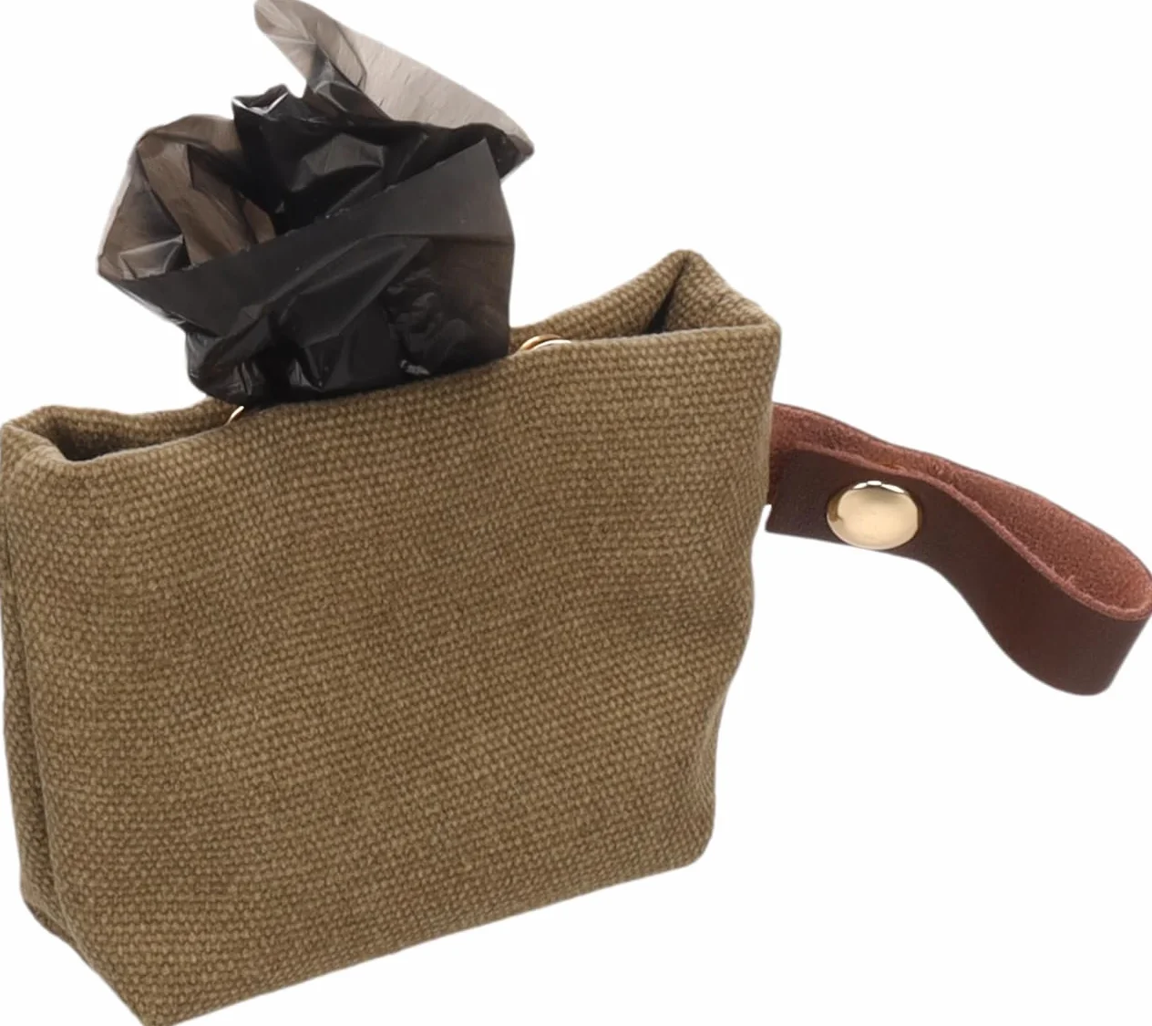 Porta Sacchetti Cane - Cavna Kaki - Pochette in Poliestere - Chiusura a Pressione - Cinturino in Pelle - 1 Rotolo Incluso - Flamingo