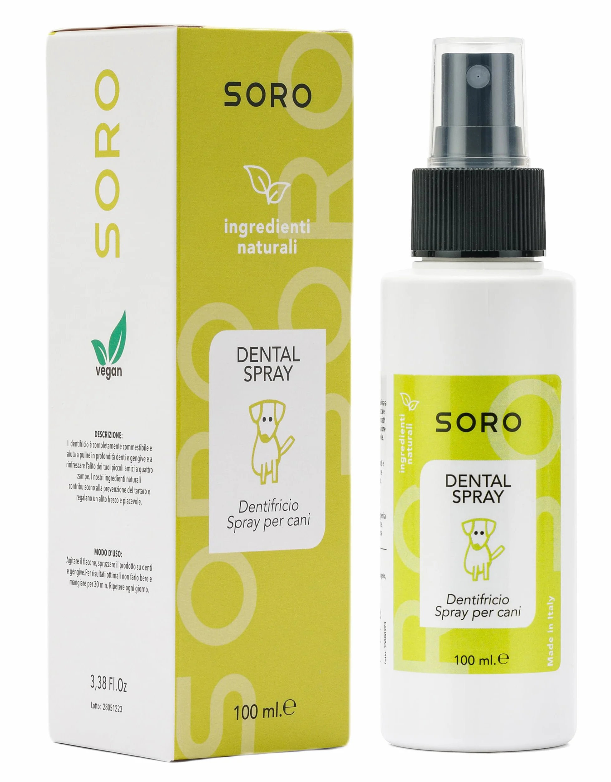 Soro Dentifricio Spray per Cani 100ml Pulizia Denti Alito Cattivo