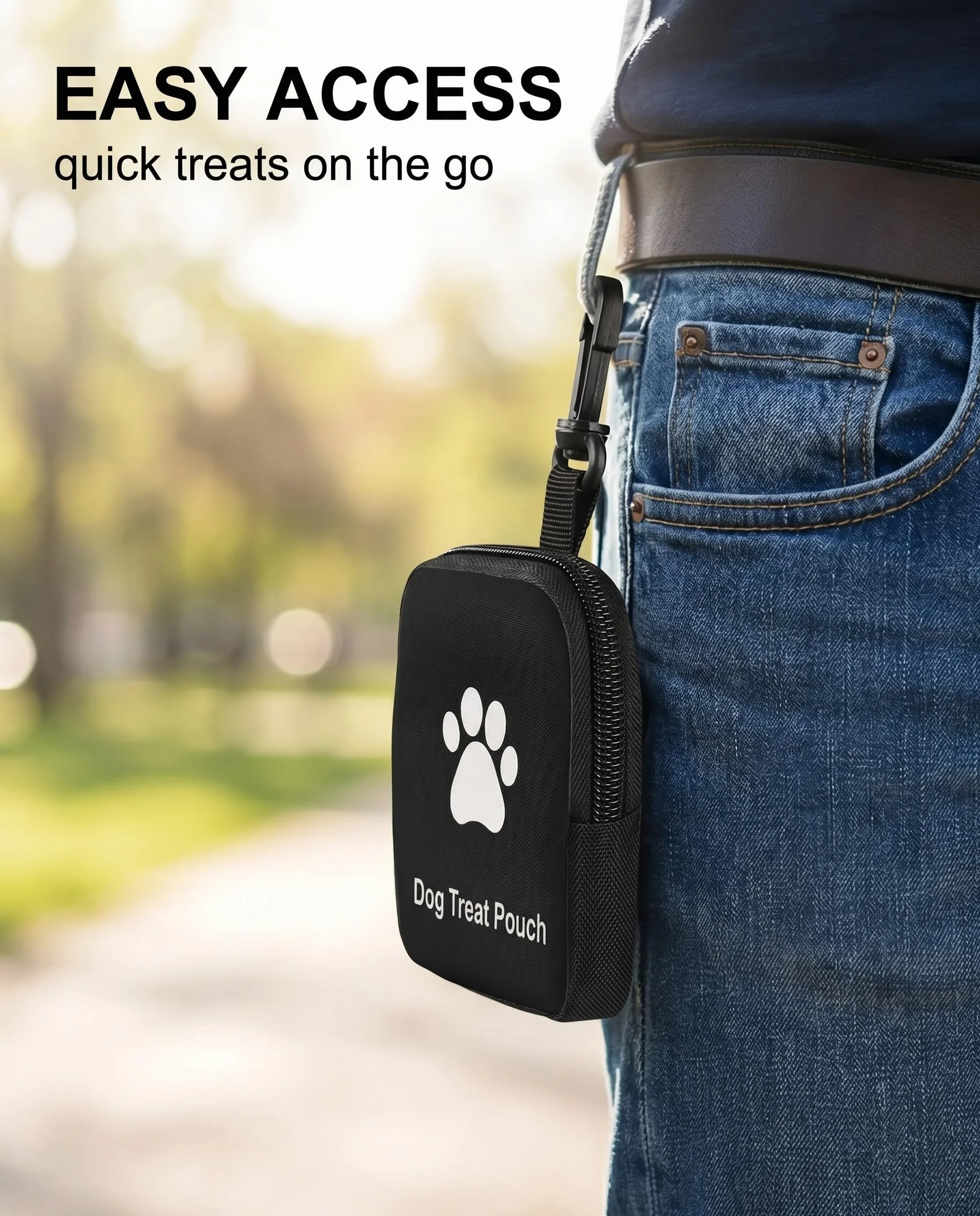 1 sacchetto per snack per cani, sacchetto per snack per cani con chiusura a zip, design con impronta di zampa e portachiavi, borsa per addestramento, per viaggi e attività all'aperto.