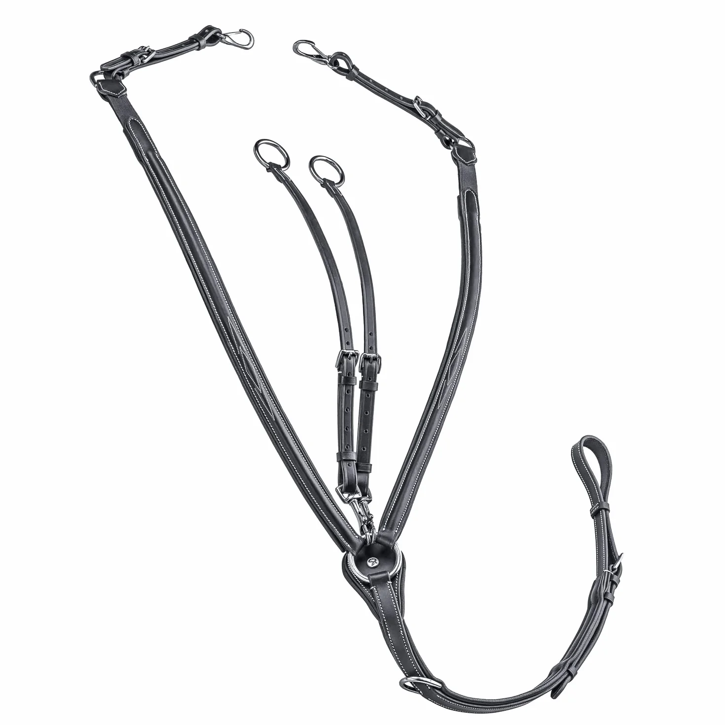 SUNRIDE Pettorale cavallo in pelle con martingala (Windsor) – attacco a 3-punti – forchetta martingala rimovibile – inserti elastici – regolabile (Cob, nero)