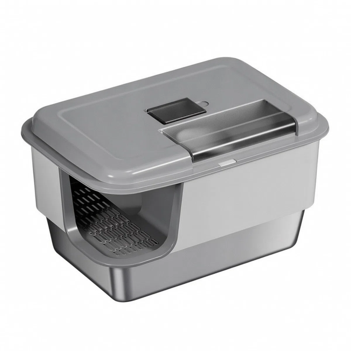 Lettiera con Paletta Lavabile, Grigio Bianco, style to 1 | Antiodore, Lettiera in Acciaio Inox, Antiaderente, per Appartamento
