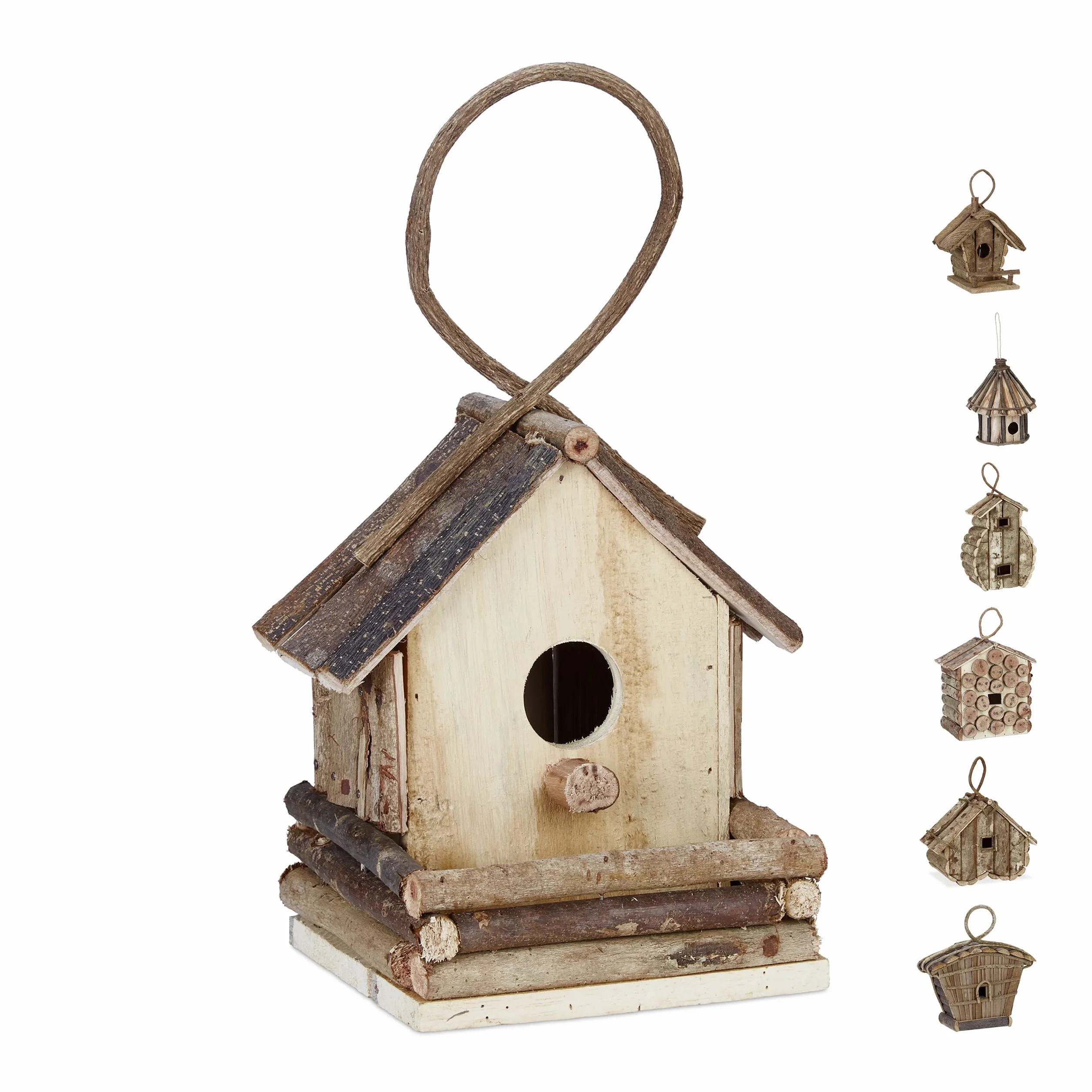 Reladays Casetta per Uccelli, da Appendere, Legno Non Trattato, Balcone, Giardino, HLP 32x18x14,5 cm, Naturale
