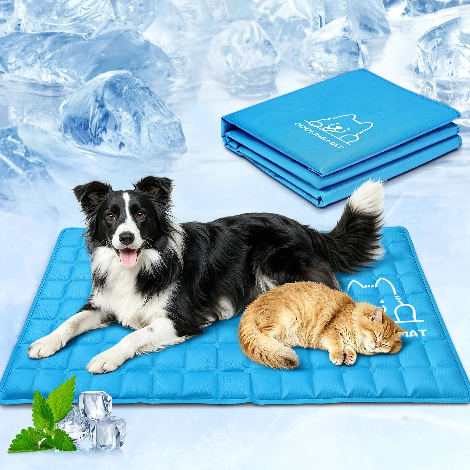 Tappetino Refrigerante per Cani e Gatti 70x120cm Cuscino Auto-Rinfrescante impermeabile Antiscivolo Pieghevole Blu