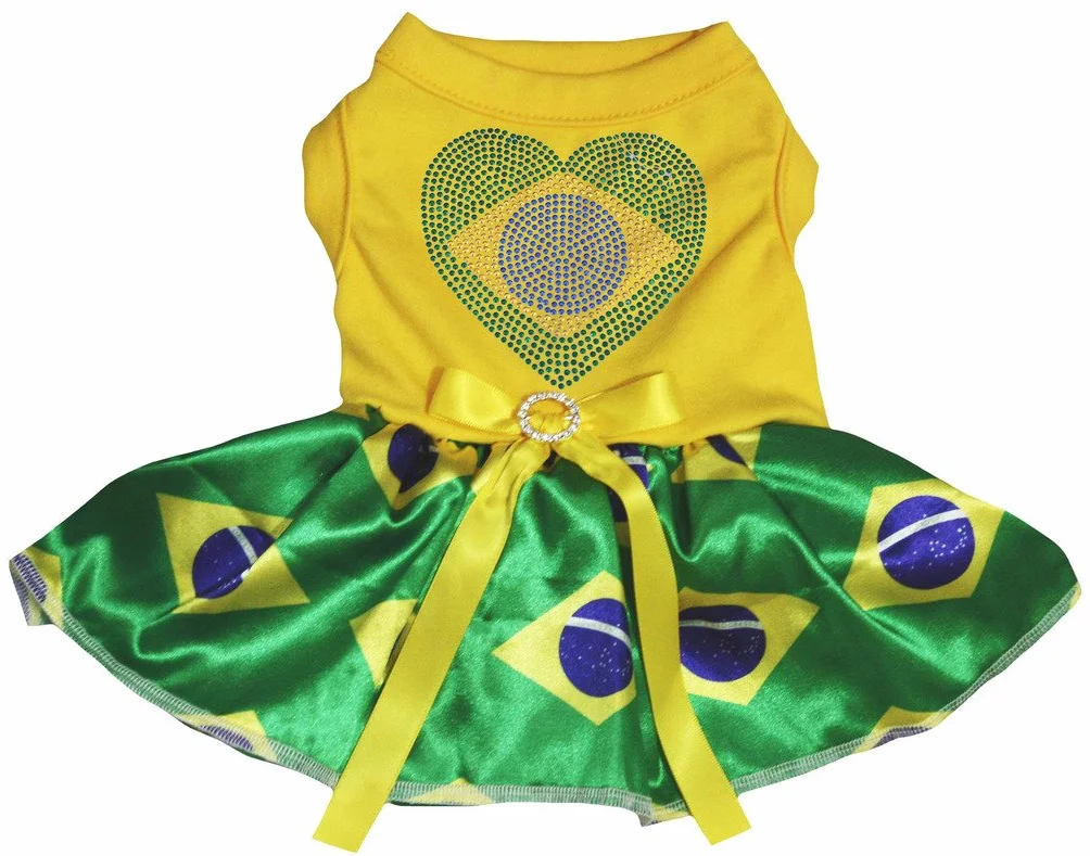 Camicia Brasile bandiera tutù cuore giallo per cane vestito