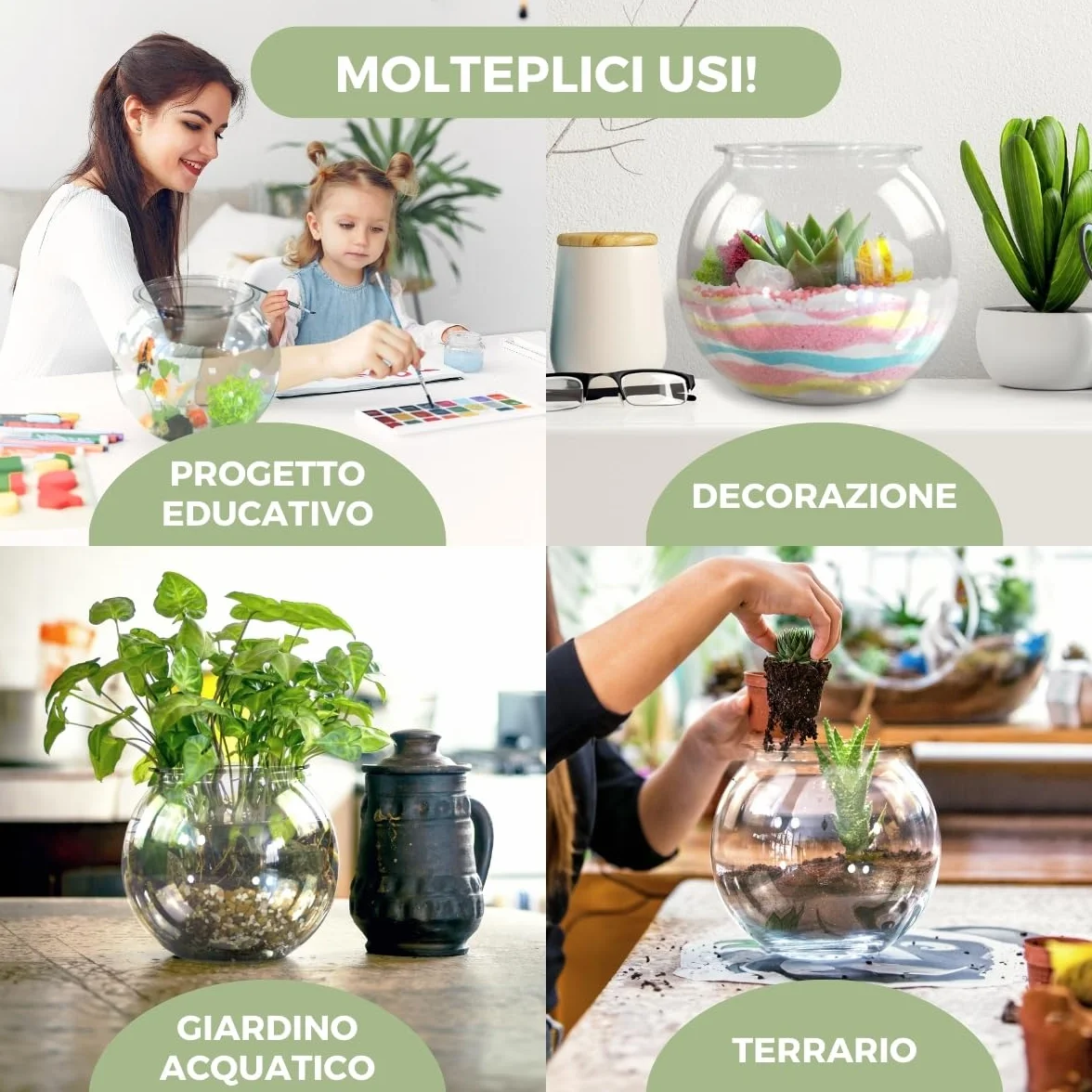 Mobiclinic® pets, Boccia per pesci, Rotondo, Nemo, 4 litri, Plastica pet eco, Design trasparente, 20x20x17, 5cm, Facile pulizia, Resistente, Ideale la decorazione domestica, Erbe acquatiche