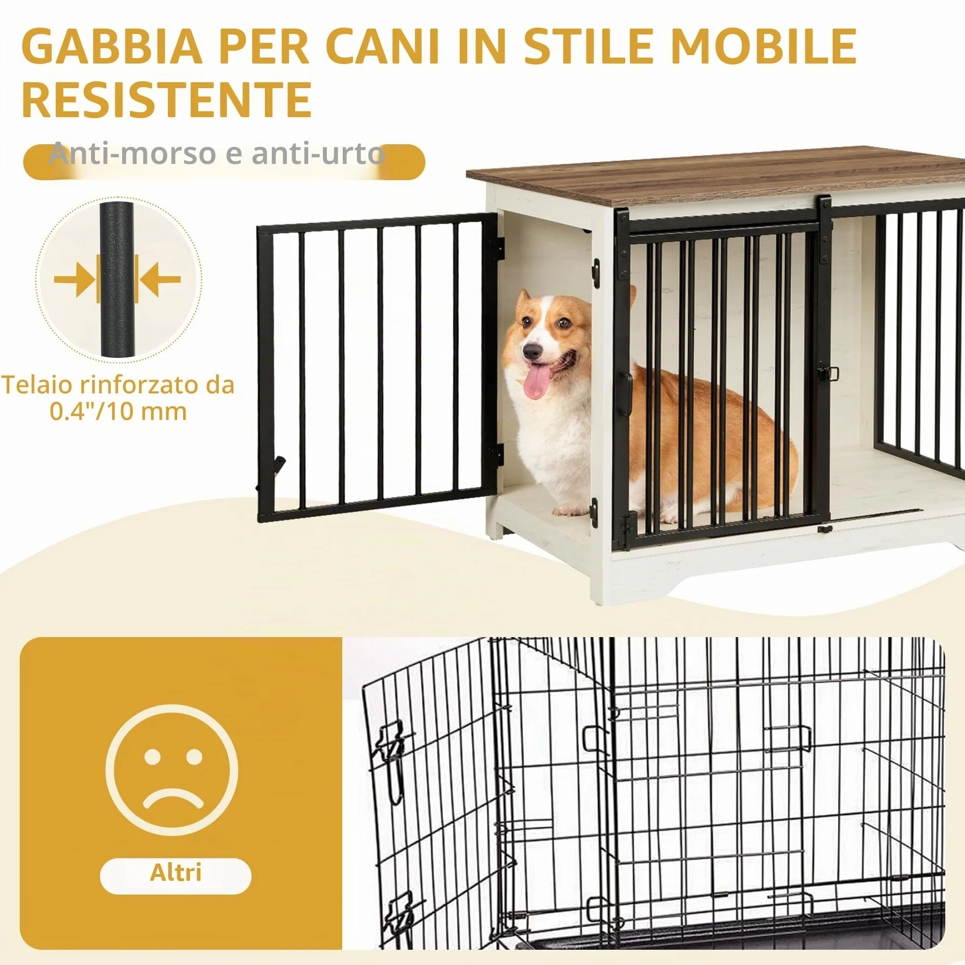 Hzuaneri 81cm Gabbia per Cani, Tavolo Supplemento, Nicchia Moderna per Cani, Gabbia per Cuccioli, Casetta per Animali, 2 porte, 55 x 81 x 67,5 cm, Bianco e Marrone DFC83614B
