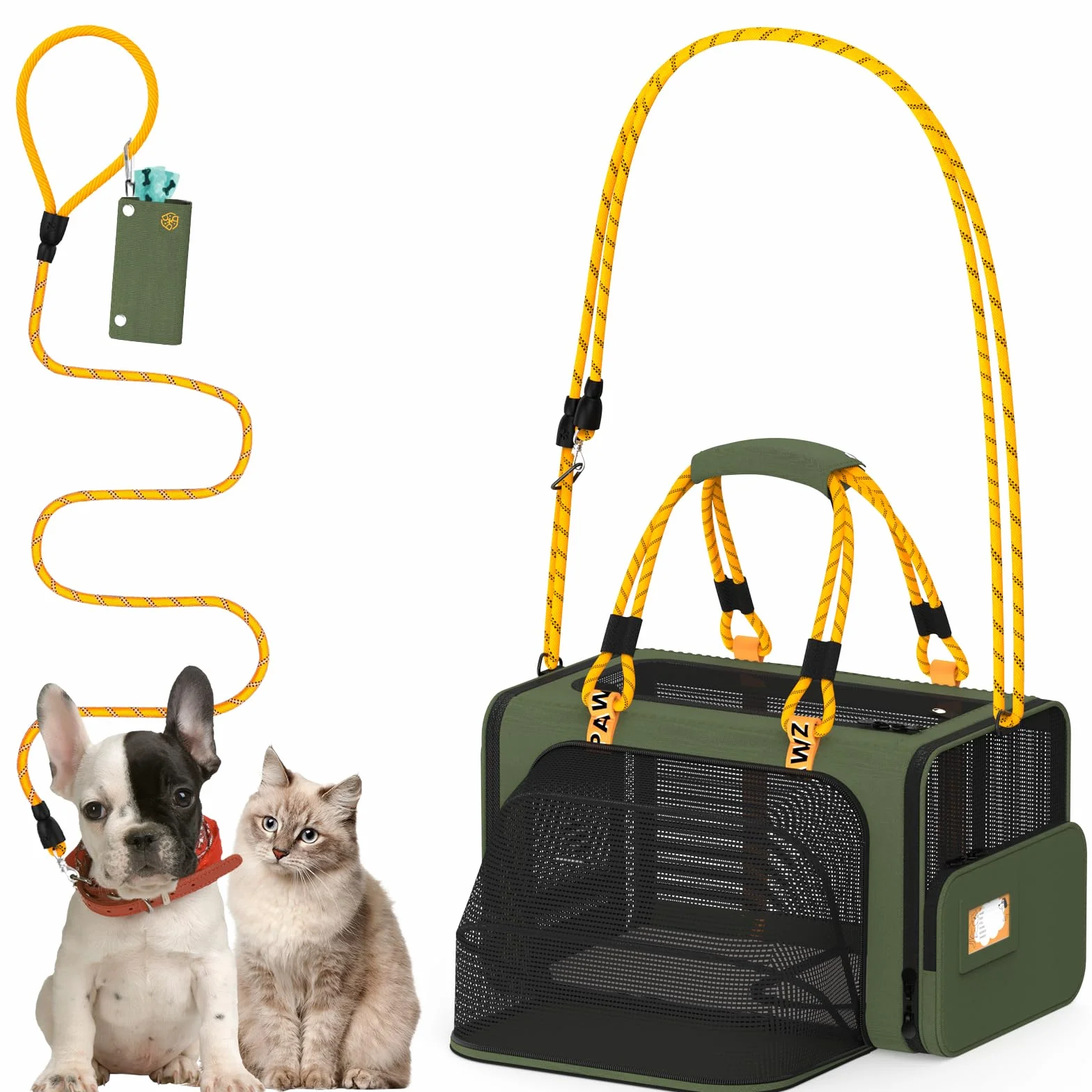 PAWZIDEA Trasportino per animali domestici con carta d'identità, 18 x 11 x 1, verde