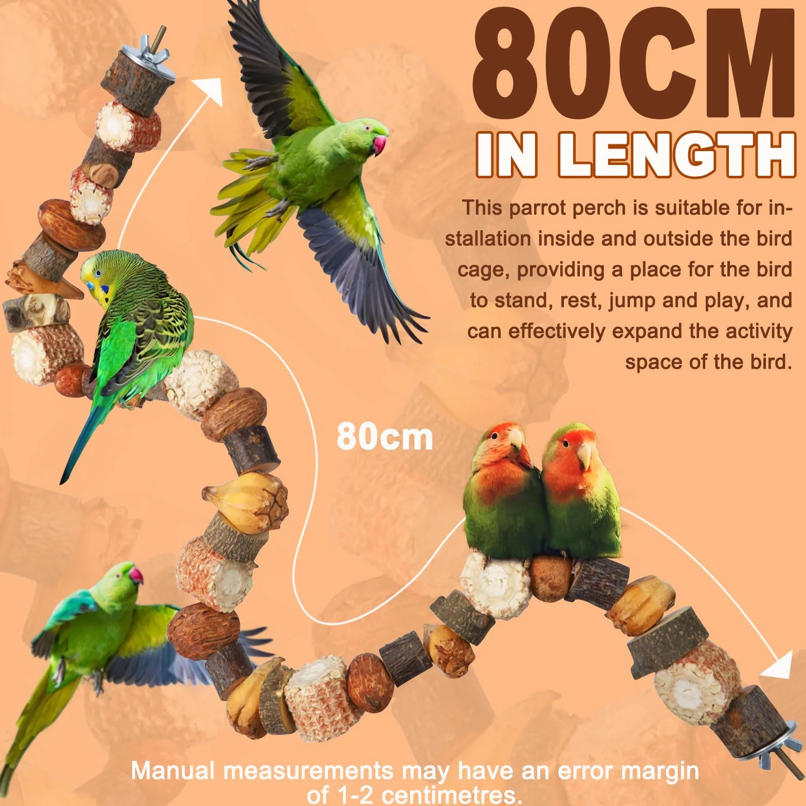 Posatoio per Uccelli, Posatoi per Pappagalli Giochi Inseparabili Accessori per Gabbie Giocattolo per Cockatiels (80cm)