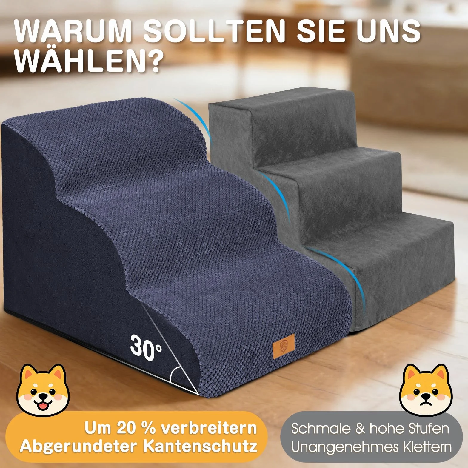 Zvonema Scaletta per Cani Antiscivolo 3 Gradini,Scaletta per Animali, per cani e gatti, portatile, rimovibile, con rivestimento lavabile, Rampa per Cani in spugna,Portata Fino a 23 kg