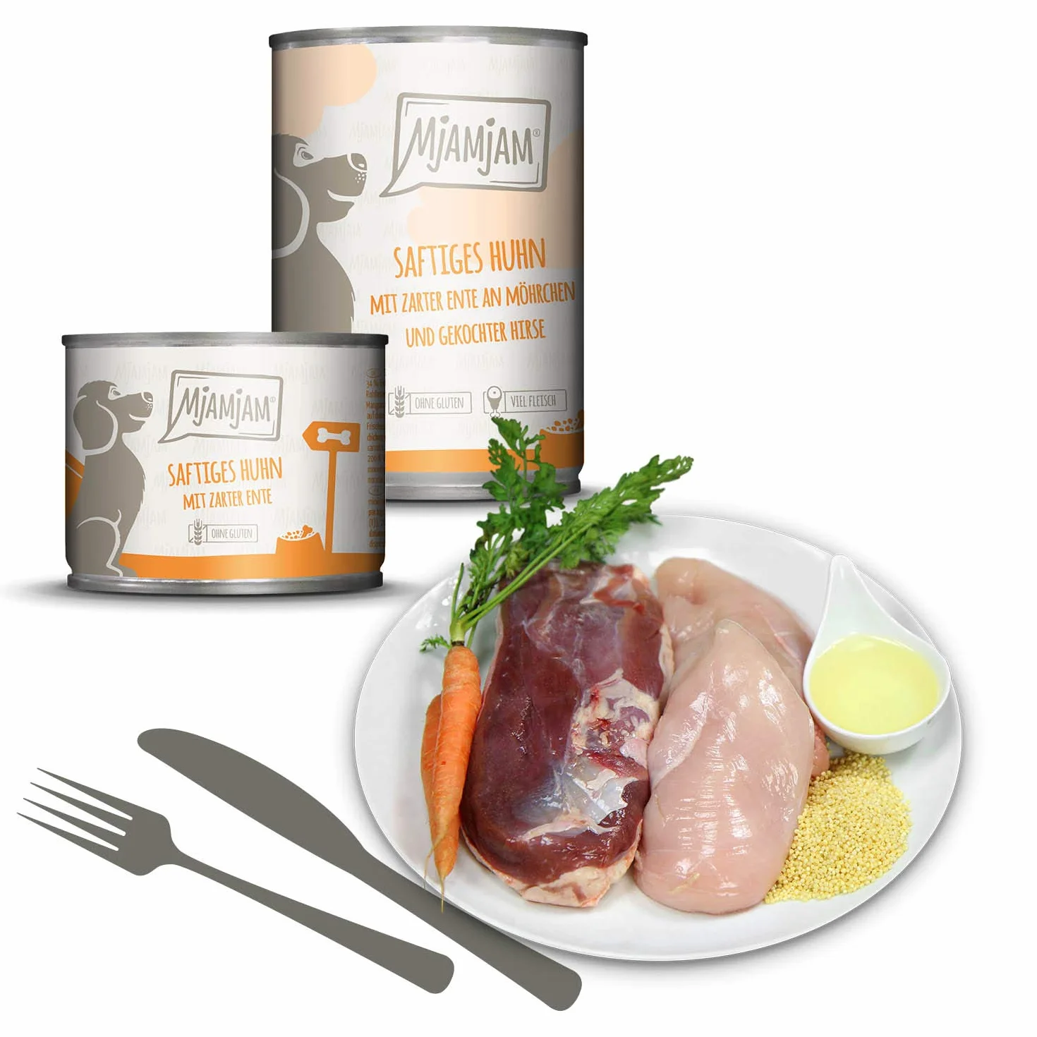 MjAMjAM - cibo umido premium per cani - confezione mista I - pollo e anatra, manzo, tacchino, confezione da 6 (6 x 200 g), naturale con carne extra