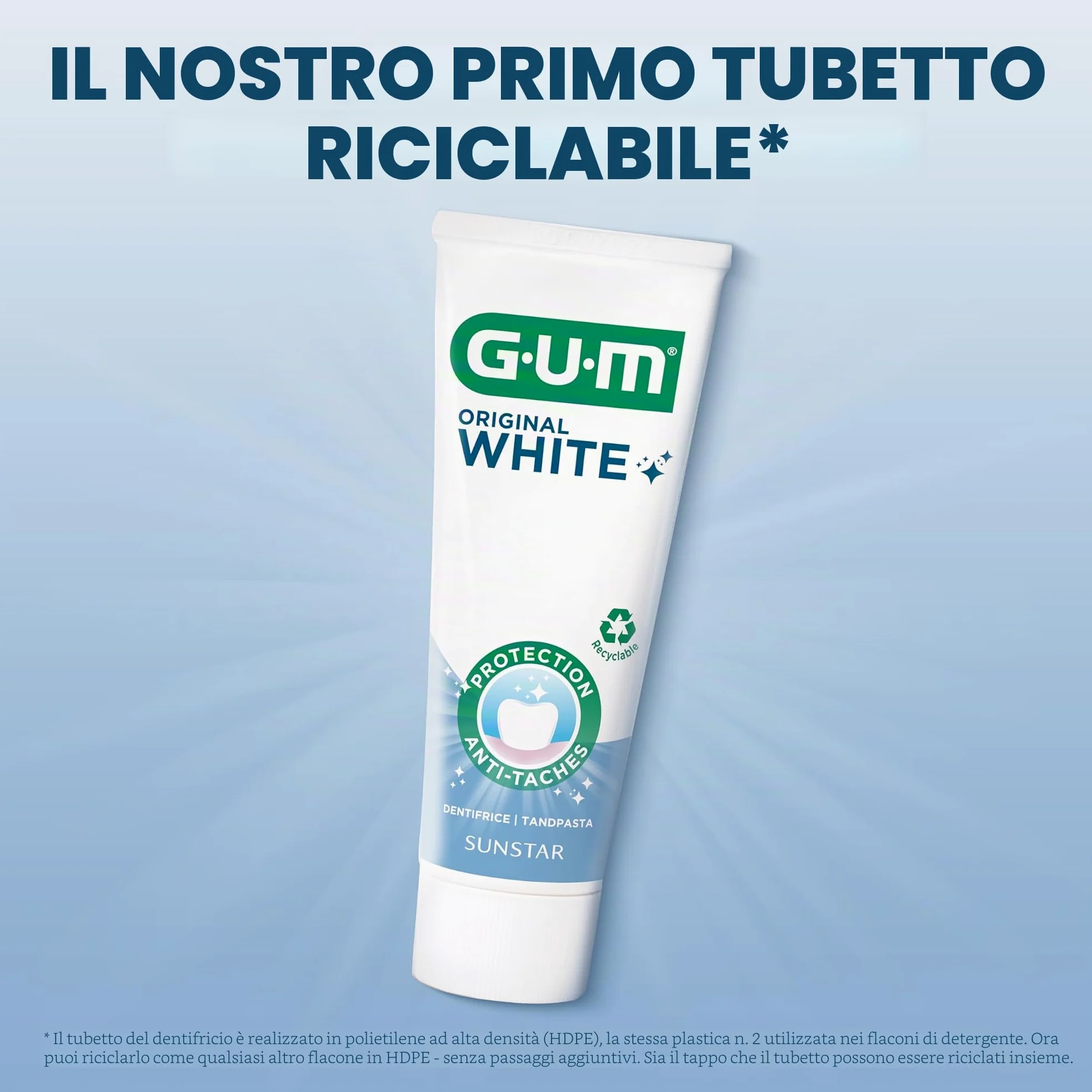 GUM Dentifricio bianco originale, ripristina il bianco originale dei denti, fluoruro e isomalto proteggono lo smalto (6 x 75 ml)