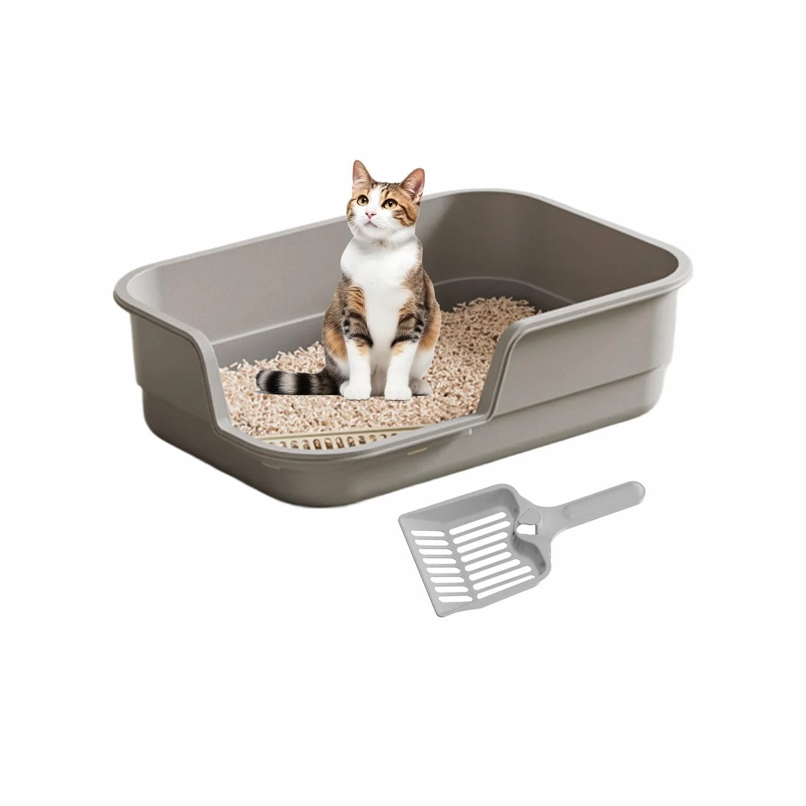 Lettiera per Gatti con Scoop incluso, Lettiera Aperta per Gatti con Bordo Alto a Spruzzo, Facile da Pulire e Resistente Agli Odori Per Gattini, Animali Domestici Anziani, Casa, Appartamento, Fattoria