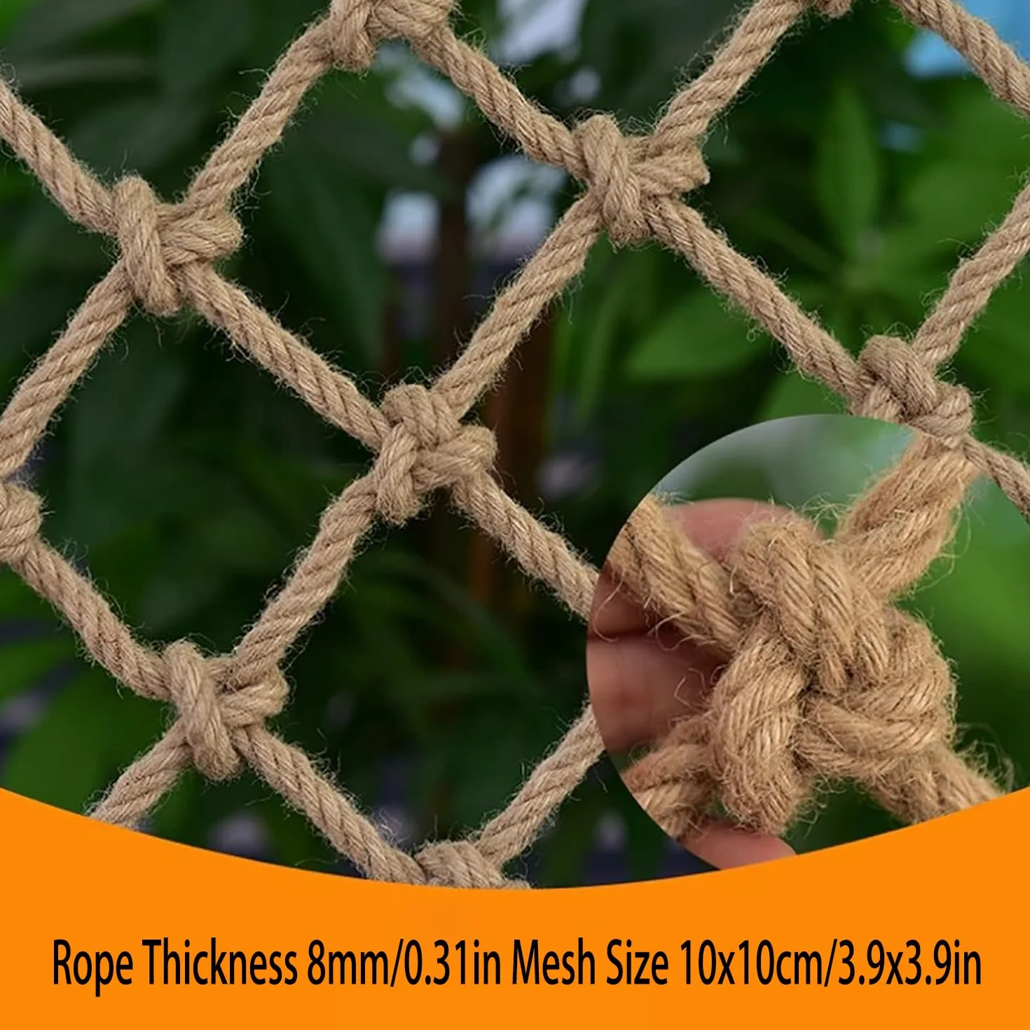 Rete Tessuta A Mano, Rete di Protezione in Corda di Canapa, Rete di Sicurezza per Parchi Giochi in Iuta Naturale con Varie Misure Disponibili(Size:1x3m)