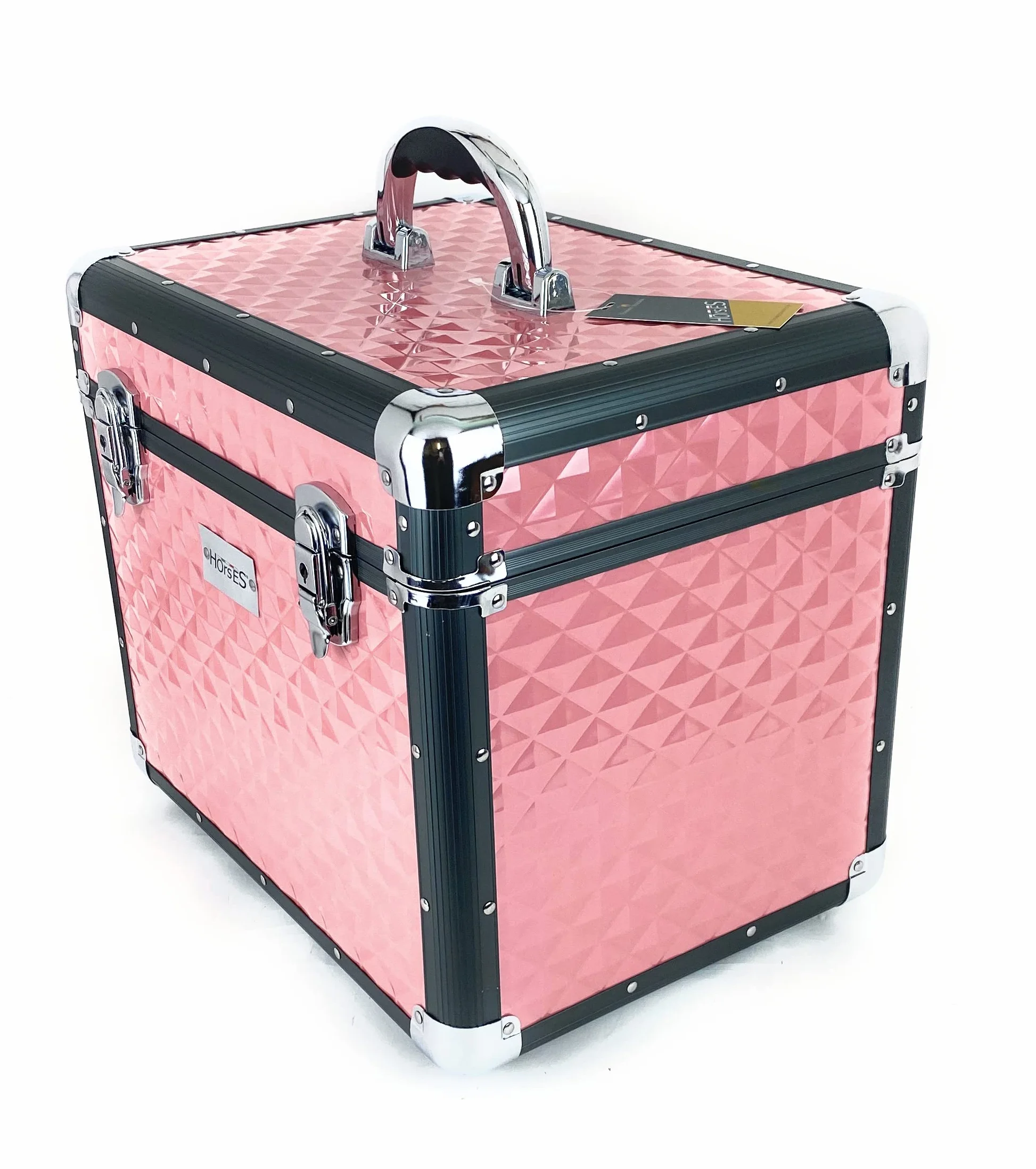 Horses, Bauletto Shiny Cura Cavallo, Cassetta Porta Accessori Grooming Cavalli, Valigetta per Toelettatura Equestre, Porta Kit Spazzole, Box in Alluminio 30x38x26 cm, ROSA