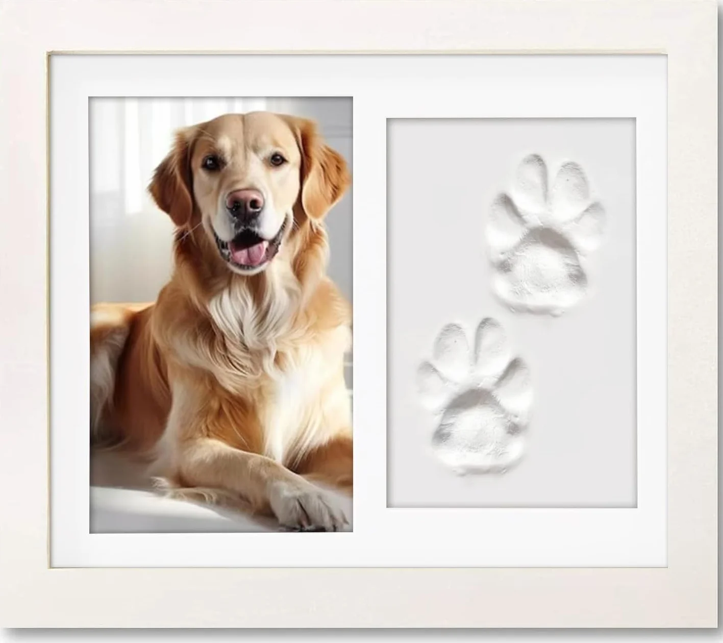 Cornice per Foto Animali Domestici con Argilla Impronta, Shadow Box 6" x 4" Bianco