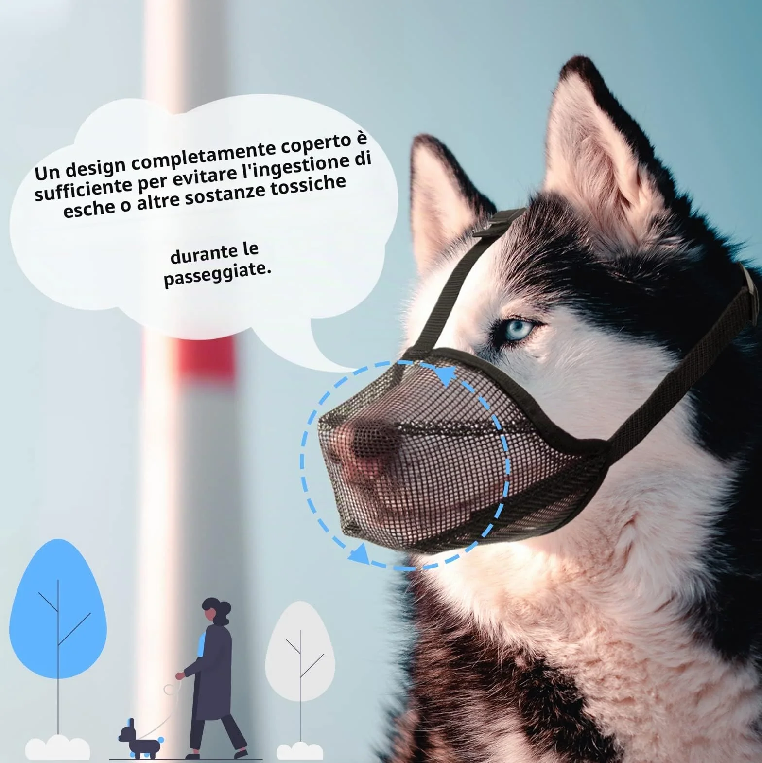 Museruola per Cani con Maglia Arrotondata, Museruola Traspirante per Cani Piccoli Medi Grandi, Impedisce di Masticare, Rosicchiare e Mordere(L, Nero)