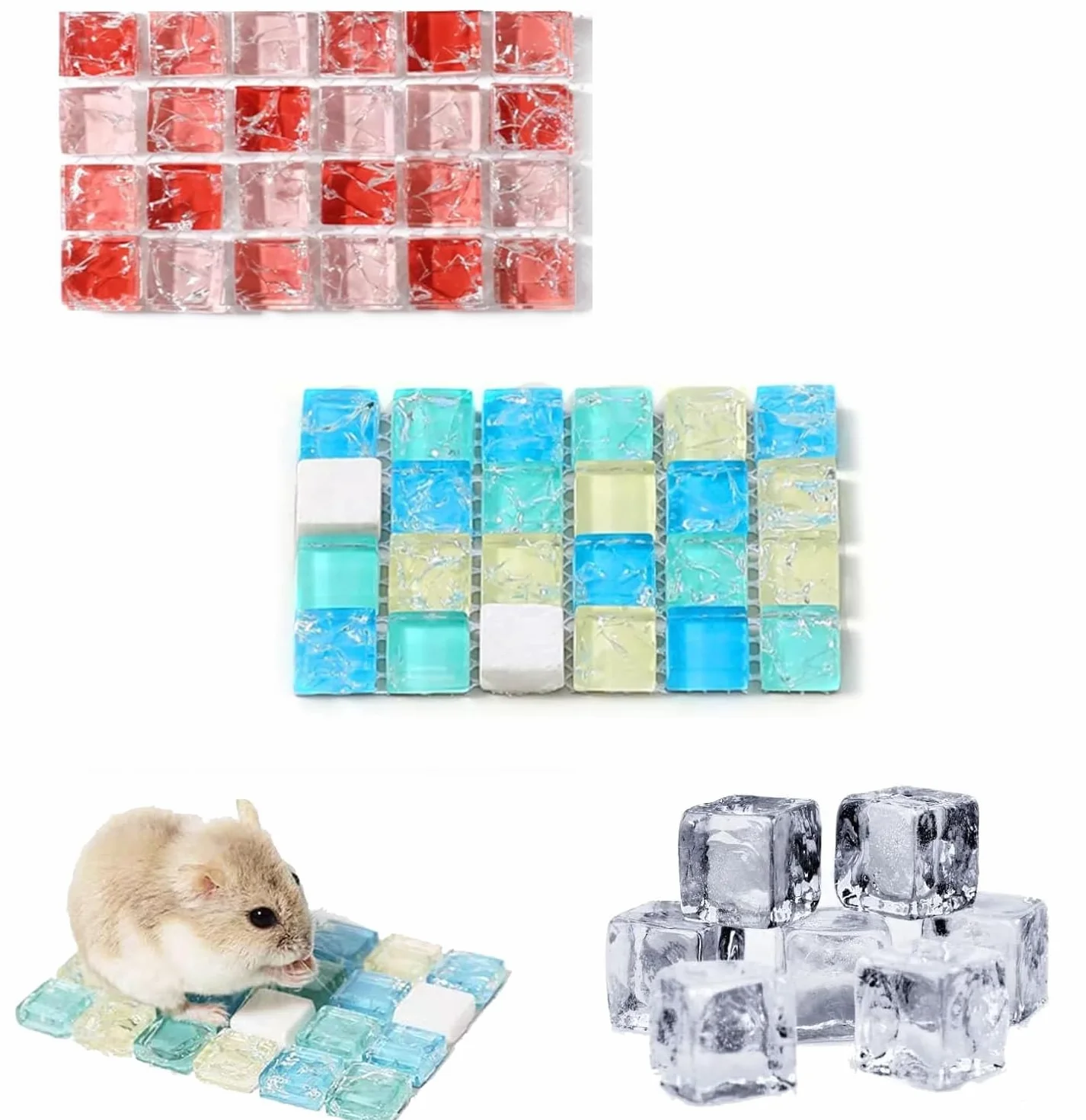 Tappetino Raffreddamento Criceto, Letto di Ghiaccio per Criceti, Tappetino Raffreddamento per Animali Piccoli, 2 Pezzi(Blu & Rosso)