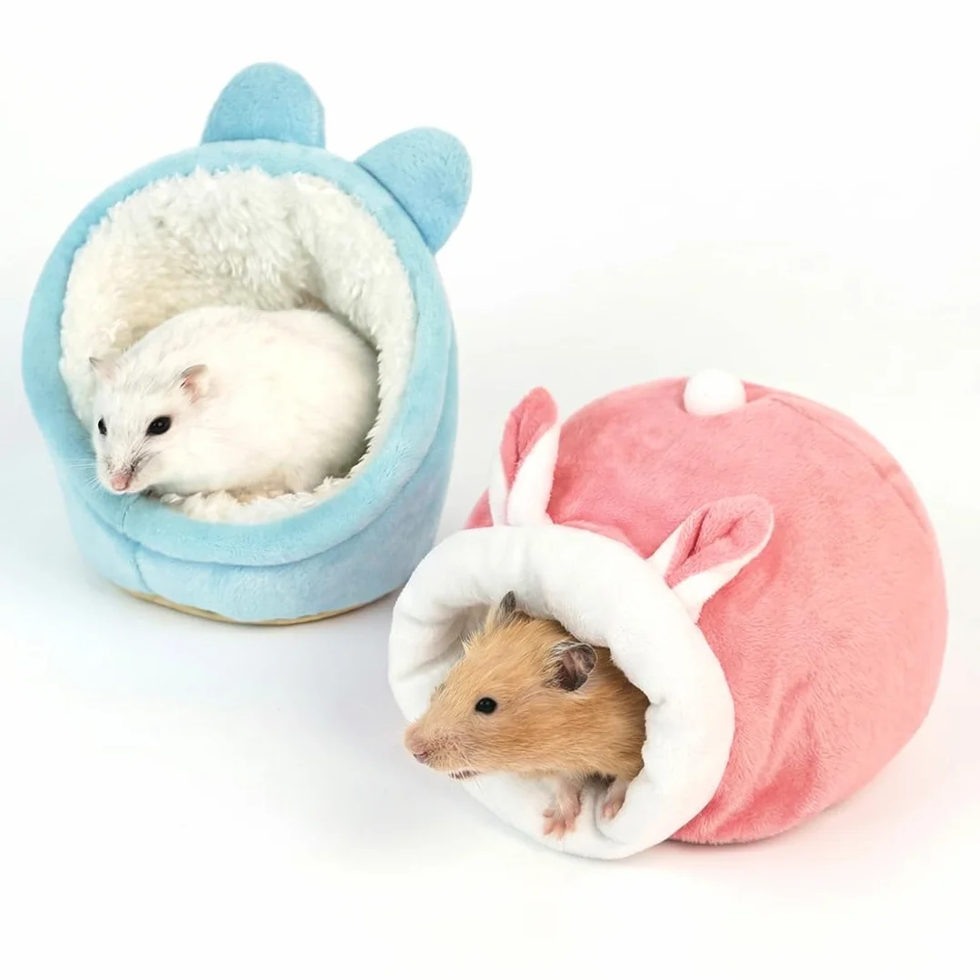 Set di 2 Letti per Animali Domestici per Porcellini d'India, Cincillà, Ricci – Confortevoli, Stampati con Cartoni, per Dormire, Inverno, Interno (Rosa e Blu)