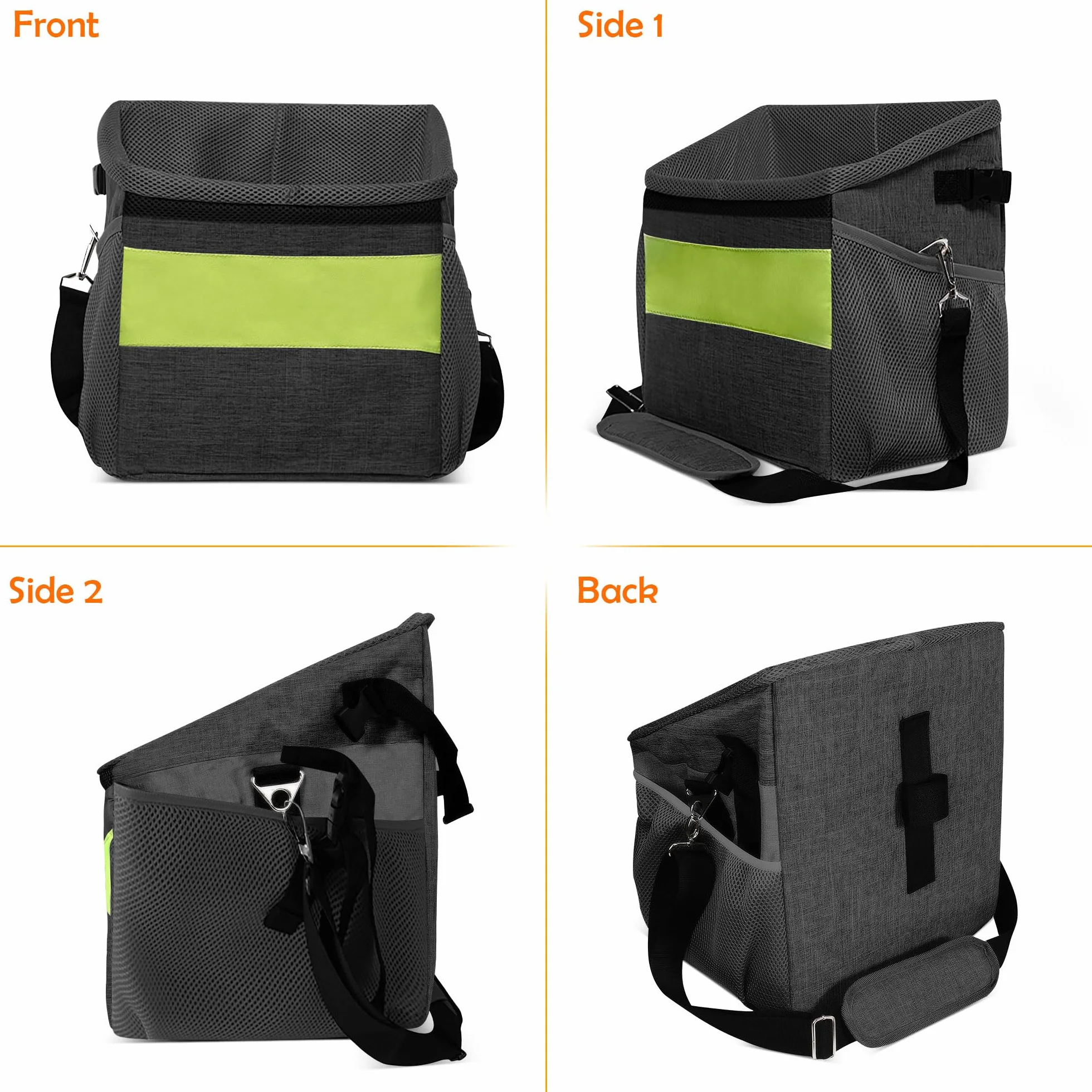 ALLSOPETS Cestino per Bicicletta Animale Domestico, Cestino Anteriore Bici Staccabile per Cane, Staccabile Borsa da Bicicletta per Cani, Pieghevole Cestino per Bici con Tasche Portaoggetti Nero
