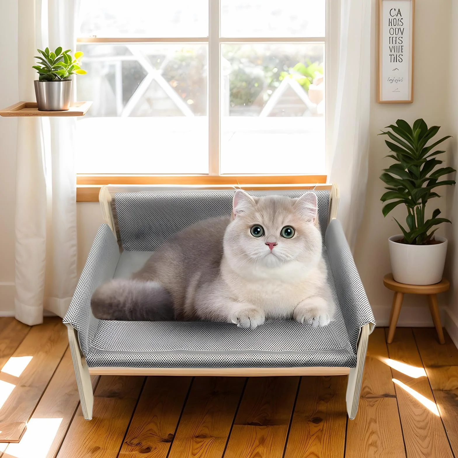 Cuccia rialzata Per cani con struttura in legno, divanetto rimovibile per gatti, cuccia stabile per cani