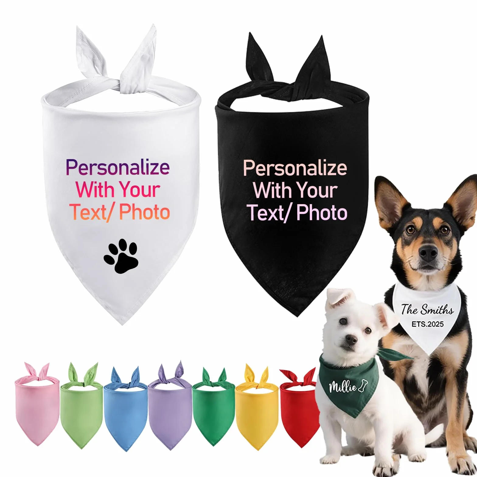 Personalizowane bandane dla psów z logo fotograficznym - trójkątna chusta dla dużych psów i kotów