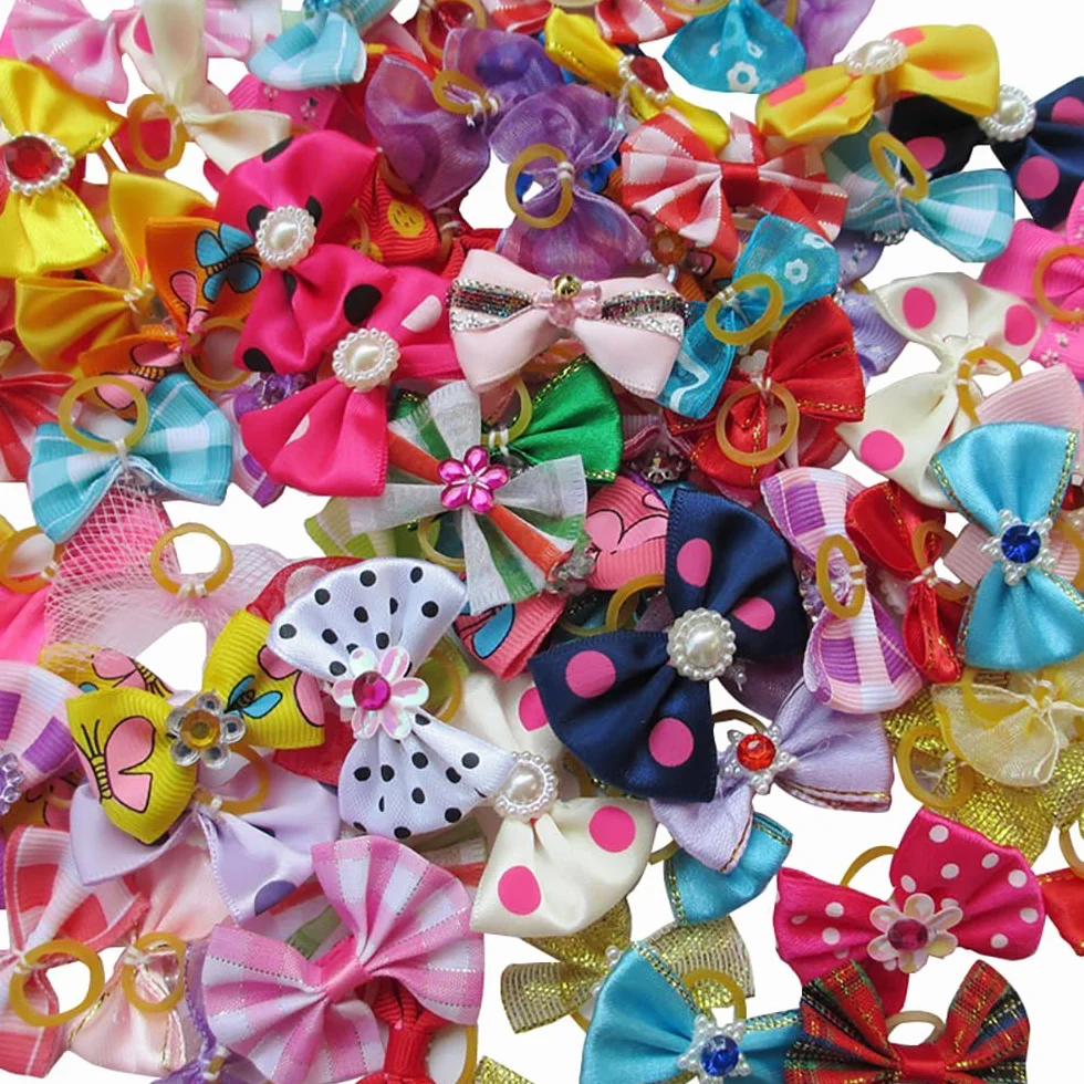 Fiocchetti per cani con fascetta elastica e strass, colori misti, 20 pezzi