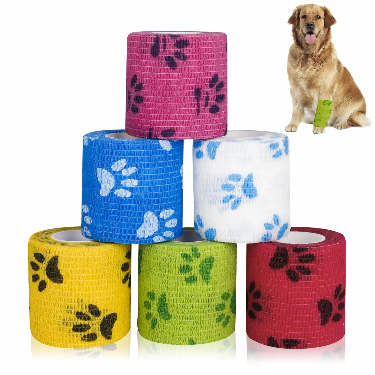Bendaggio Coesivo 6 Rotoli Bende Elastiche Adesivo Autoadesiva 5cm x 4.5m per Animali Domestici