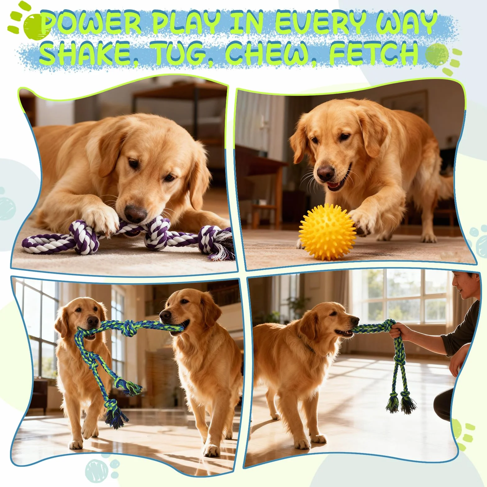 Waldseemüller Set di 4 giocattoli per cani, giochi per cani, giochi interattivi, pallina interattiva, pallina per cani di grossa taglia con una confezione regalo