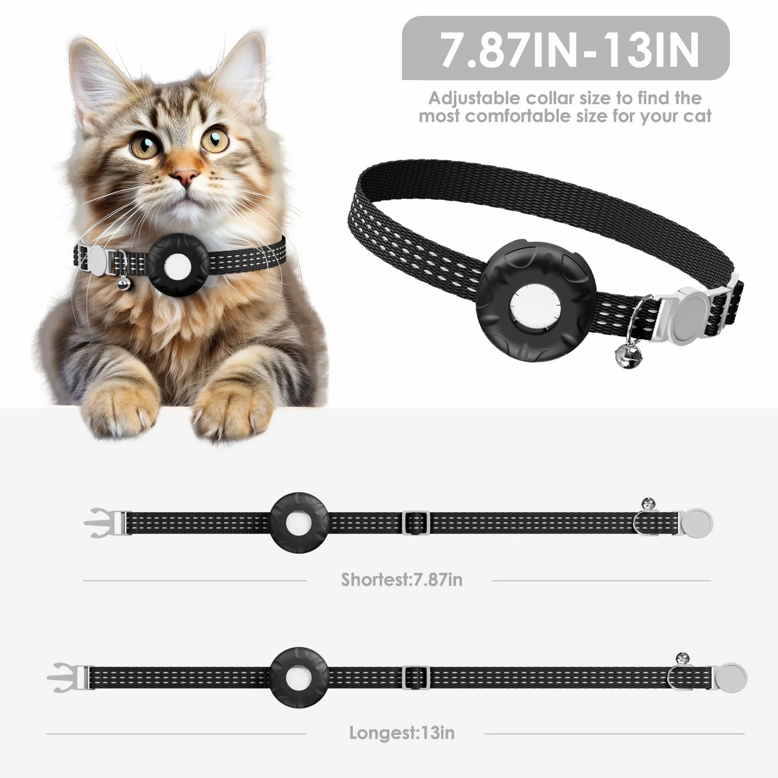 Localizzatore per gatti, senza canone mensile, impermeabile, compatibile con app Apple Find My (solo iOS), nero