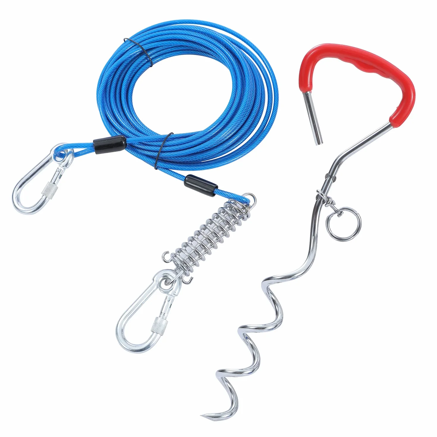 TOPWAY Cavo per Cani 10m Guinzaglio da Cortile per Cani e Picchetto Elicoidale a Terra da 42cm, per Esterni Cortile Campeggio Parco Animali Domestici, Blu + Rossa