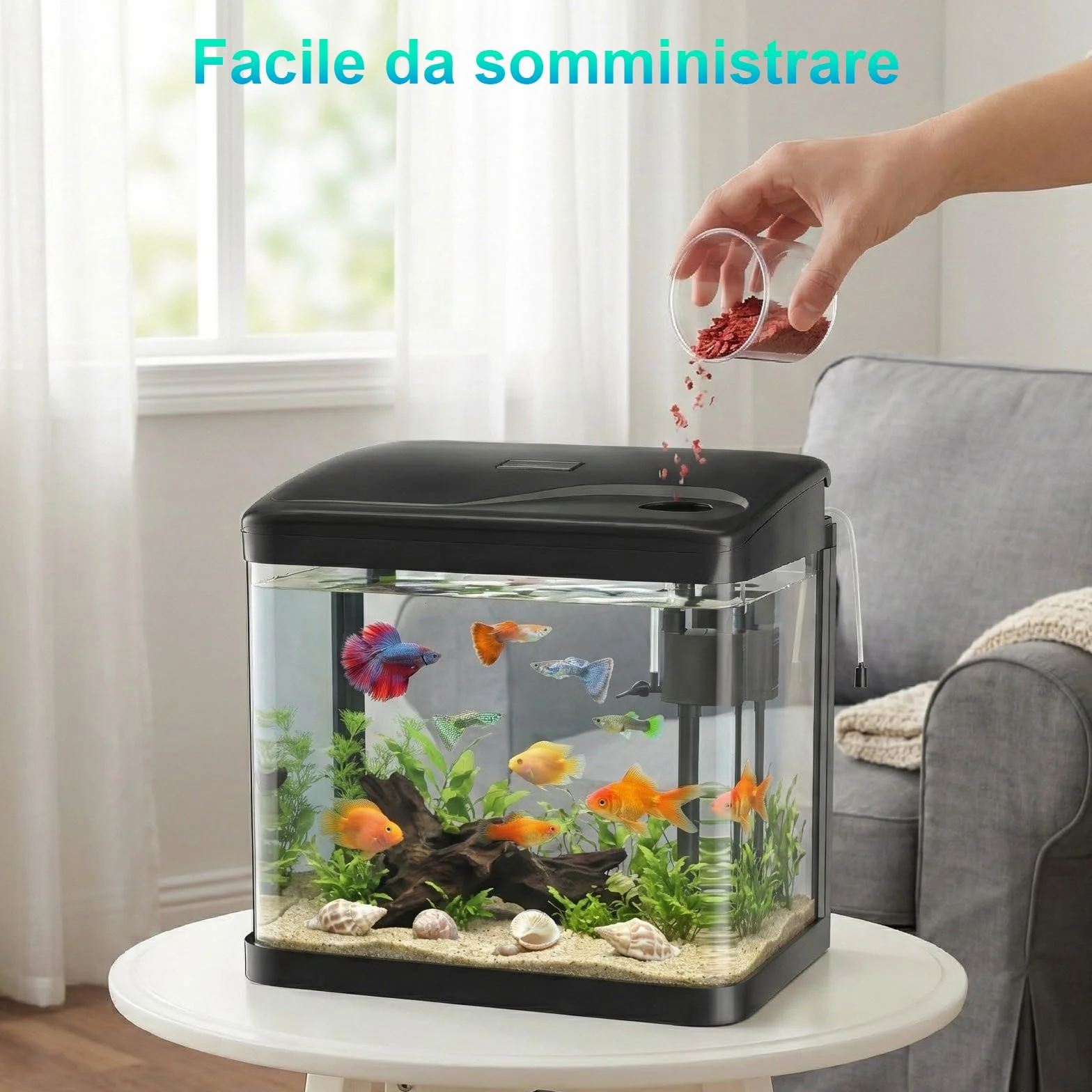 Acquario in Vetro Acquario Completo Acquarios Per Pesci Rossi,con Illuminazione a LED e Sistema di Filtraggio,10 Litri,Nero,Set Per Principianti