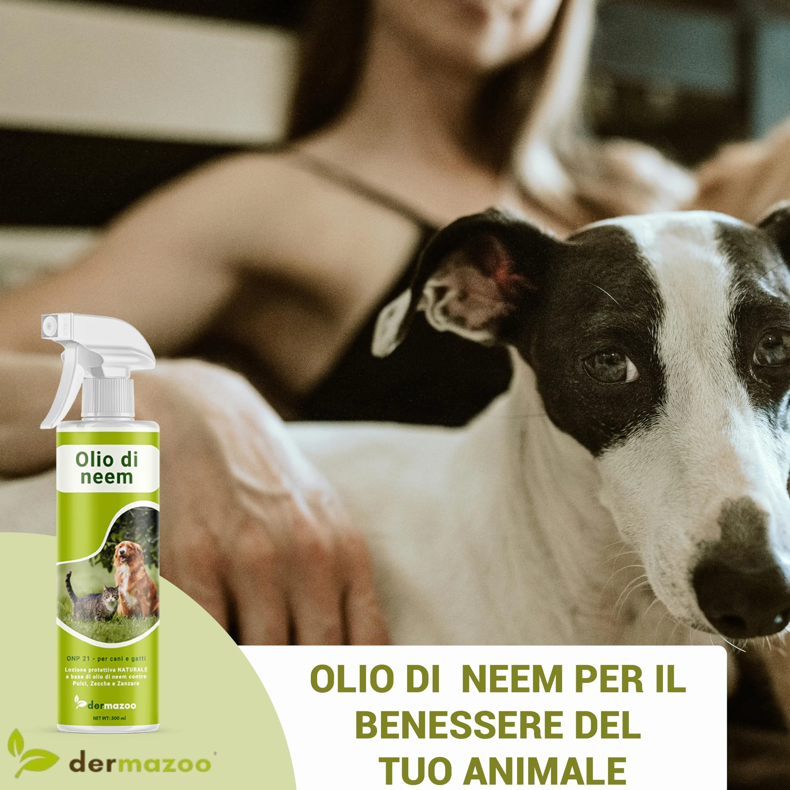 Olio di Neem per Cani Gatti e Cavalli 500 ml, Spray Antiparassitario Naturale per Cani, Olio di Neem per Animali Domestici, Spray Repellente, Antizanzare Cane e Gatto, Made in Italy